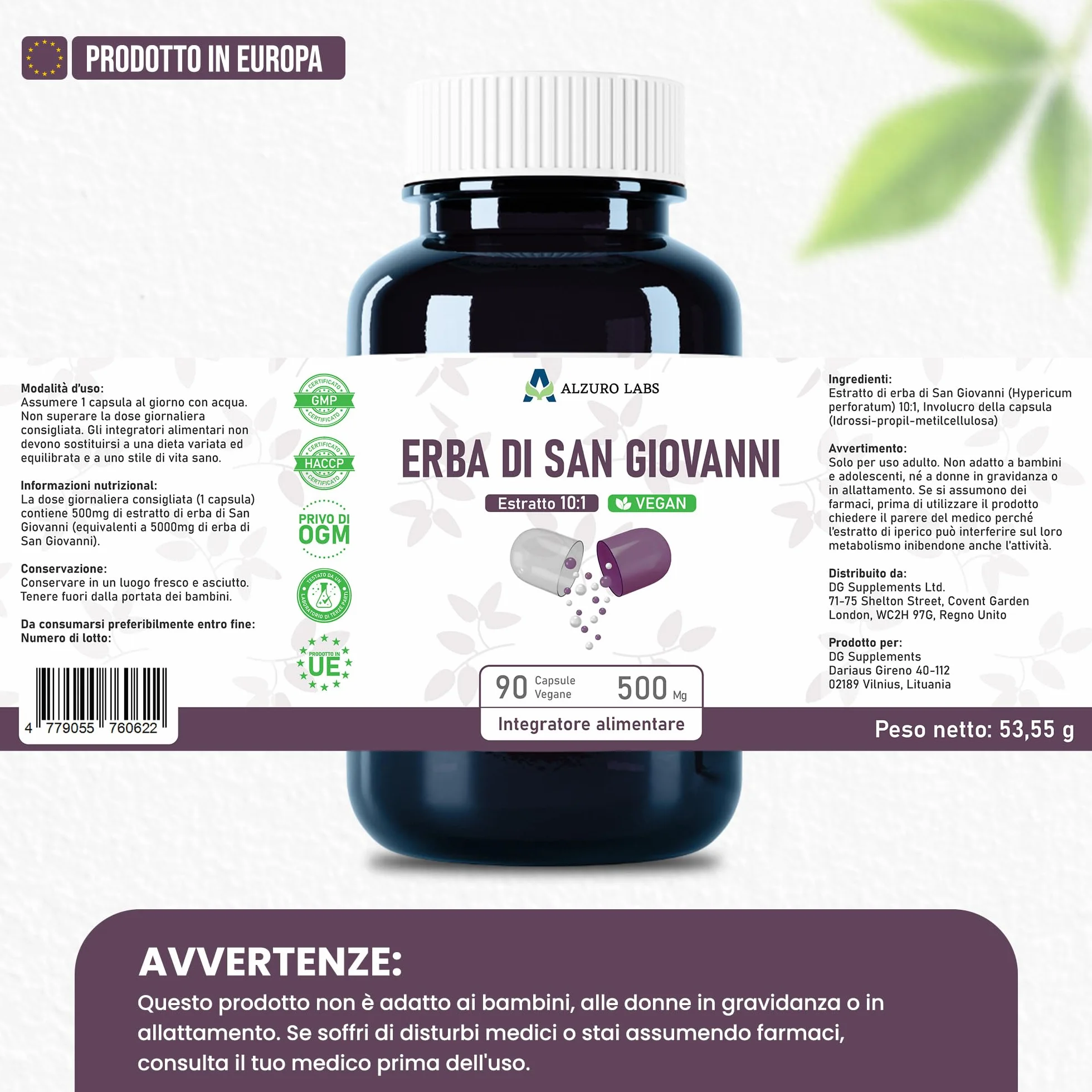 St. John's Wort 5,000mg Equivalent | High Strength 500mg 10:1 Extract | 90 Vegan Capsules | Mood & Emotional Wellbeing Support | GMP & 3rd Party Lab Tested