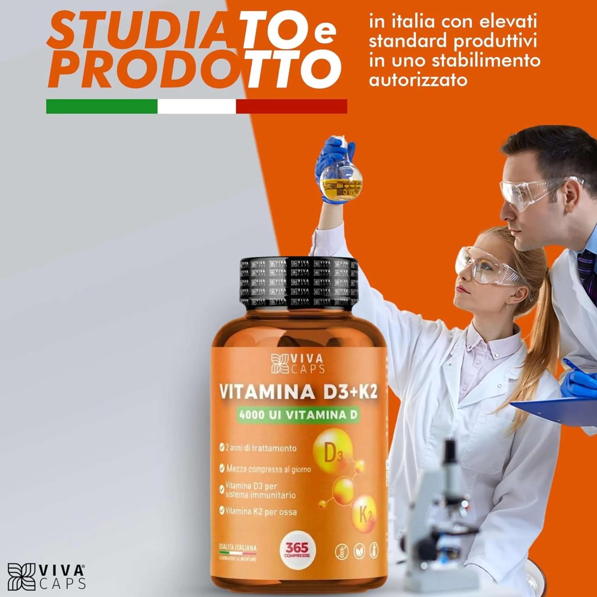 Vitamina D3 K2 MK7 Vegana Alto Dosaggio 365 Micro Compresse 4000 UI 200 mcg Menachinone Sistema Immunitario Ossa Denti Made in Italy
