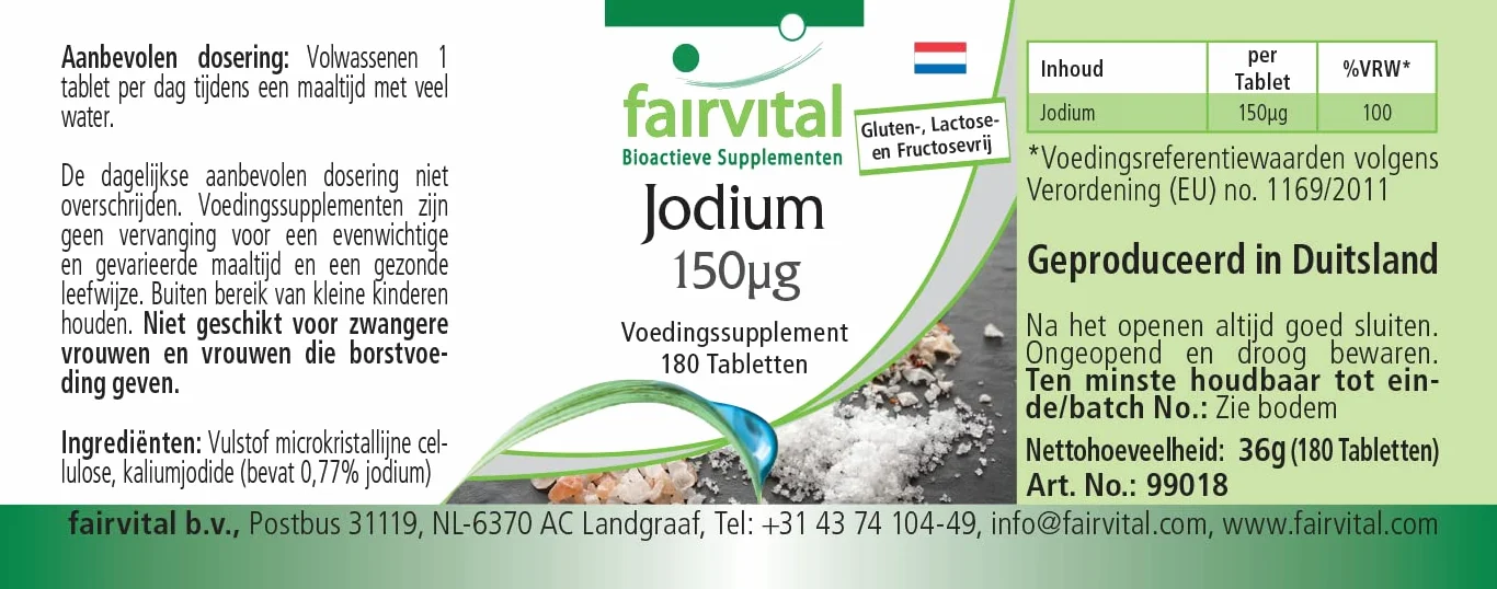 fairvital Compresse di iodio, 180 compresse, facili da deglutire, ALTO DOSAGGIO con 150 µg di iodio per compressa, a base di ioduro di potassio, VEGANE