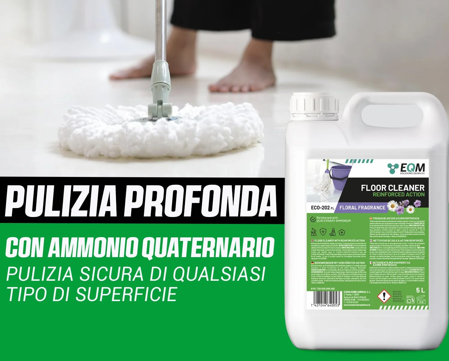 Detergente per Superfici Multiple ECO-202 5L Alta Capacità Sgrassante Deodorante Aroma Floreale