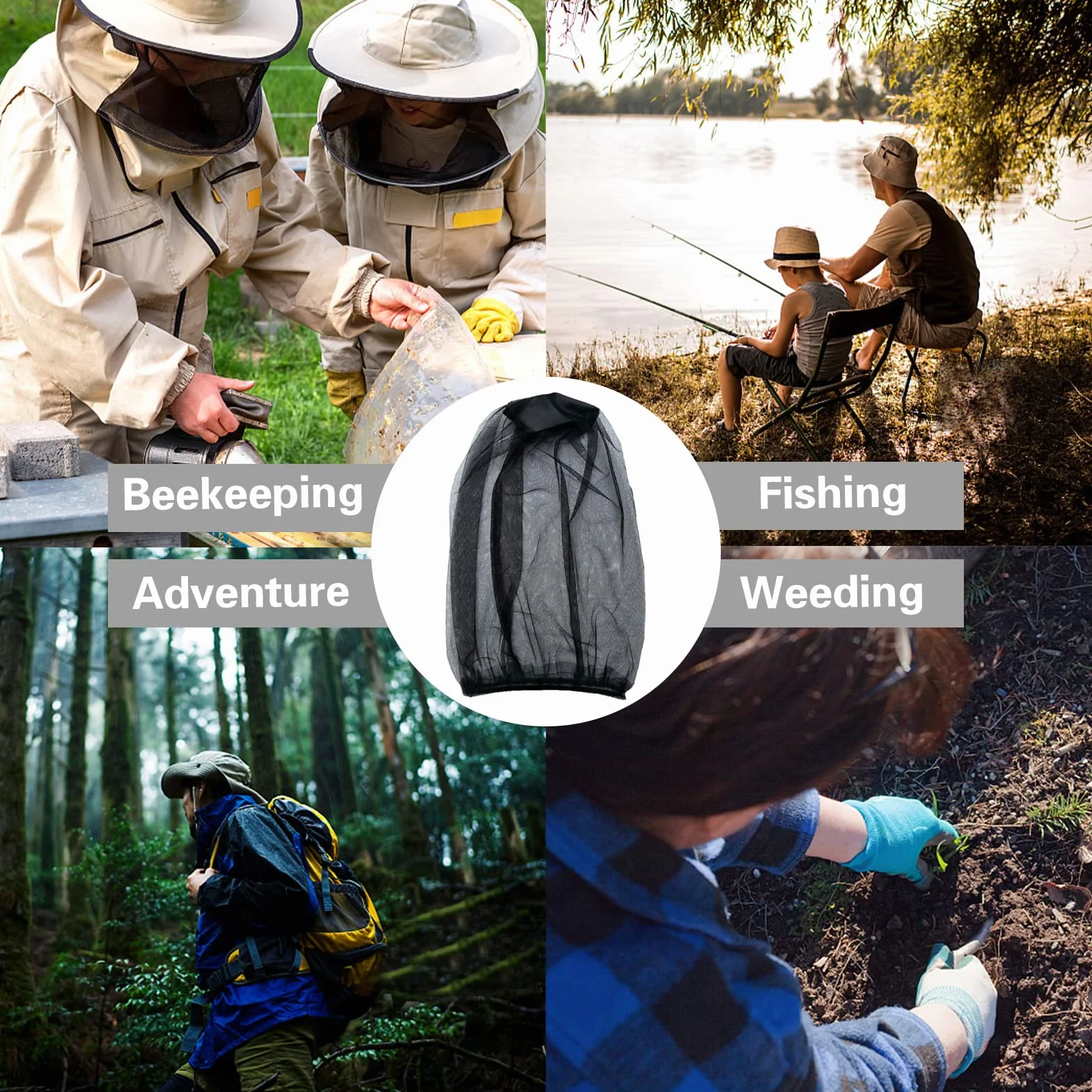 Cappello Zanzariera Anti-Zanzara 3 Pezzi Rete per Apiary Pesca Outdoor