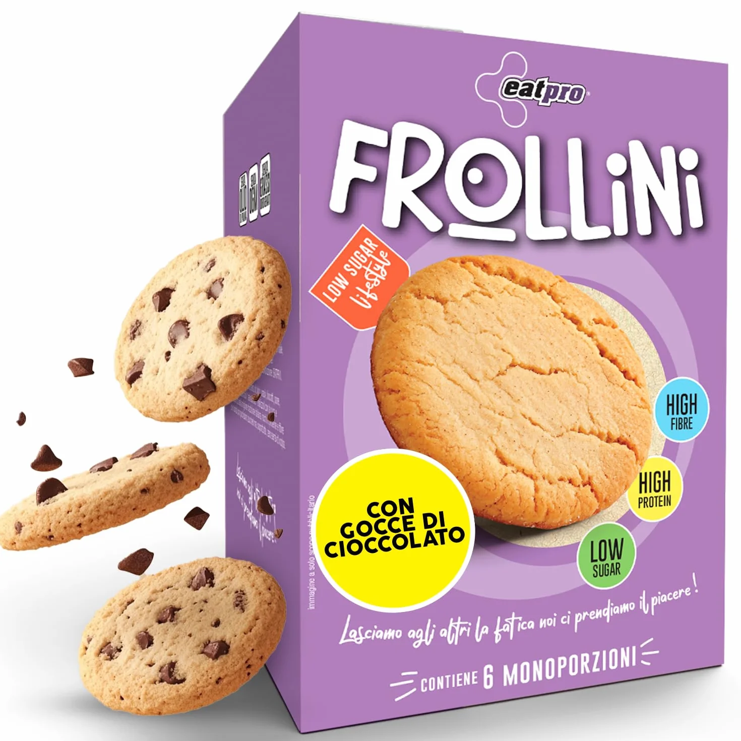 Biscotti Proteici Frollini Con Gocce Di Cioccolato EatPro 6 Monoporzioni Colazione Proteica, Snack Proteici, 30% Proteine 18% Fibre, Low Carb Biscotti Keto Diet, Dieta Chetogenica Prodotti