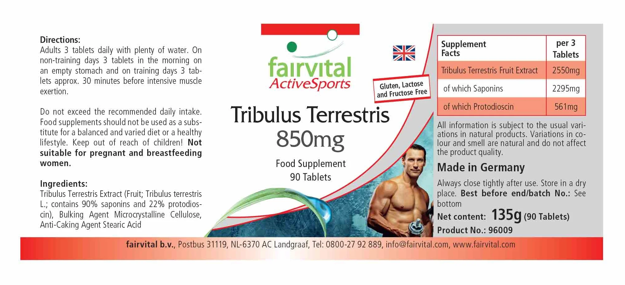 Fairvital Tribulus Terrestris 850 mg 90 compresse ALTO DOSAGGIO 90% saponine 22% protodioscina VEGANO