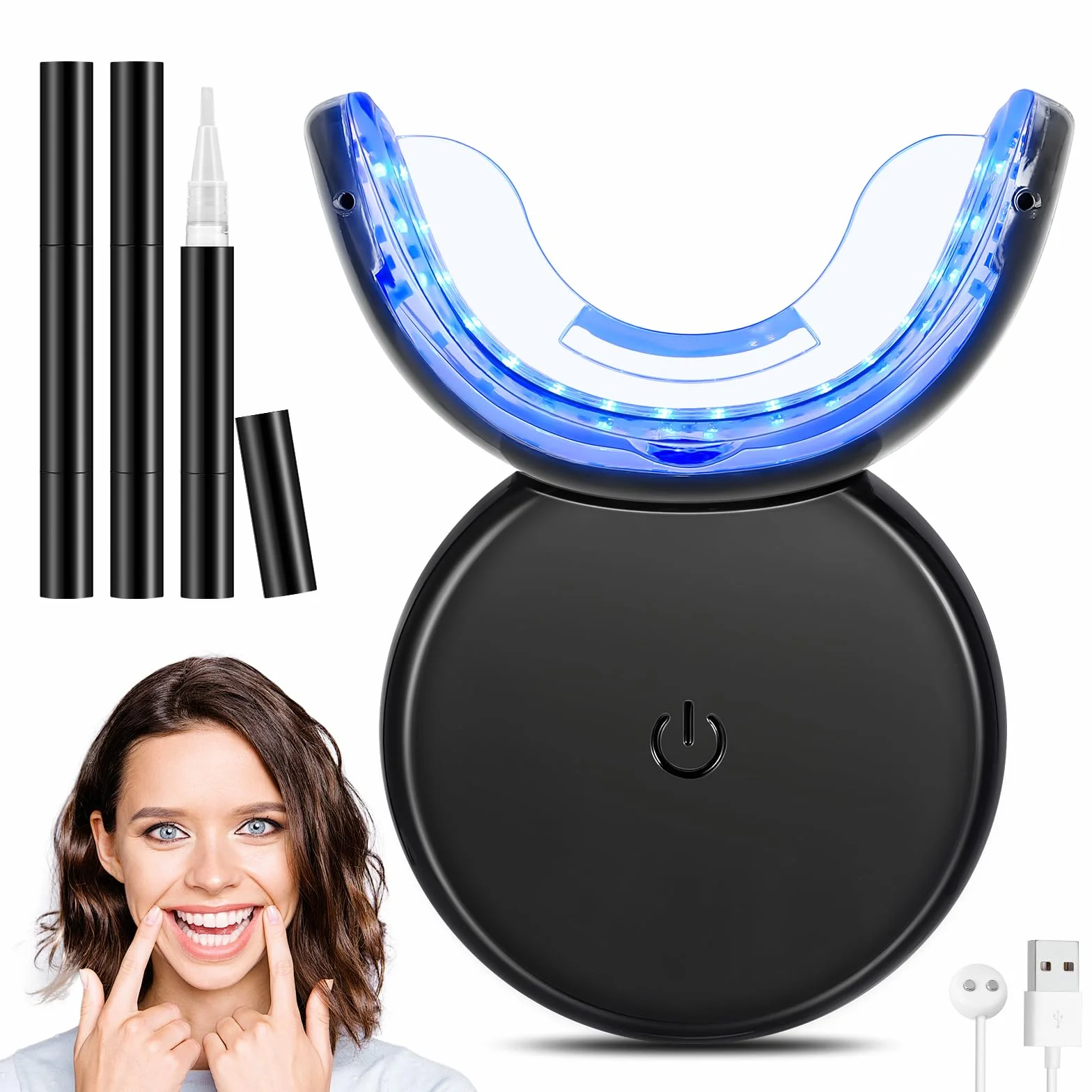 Kit Sbiancante Denti Professionale con 32X LED Lampada e 3 Gel, Rimuovi Macchie e Sbiancamento Immediato