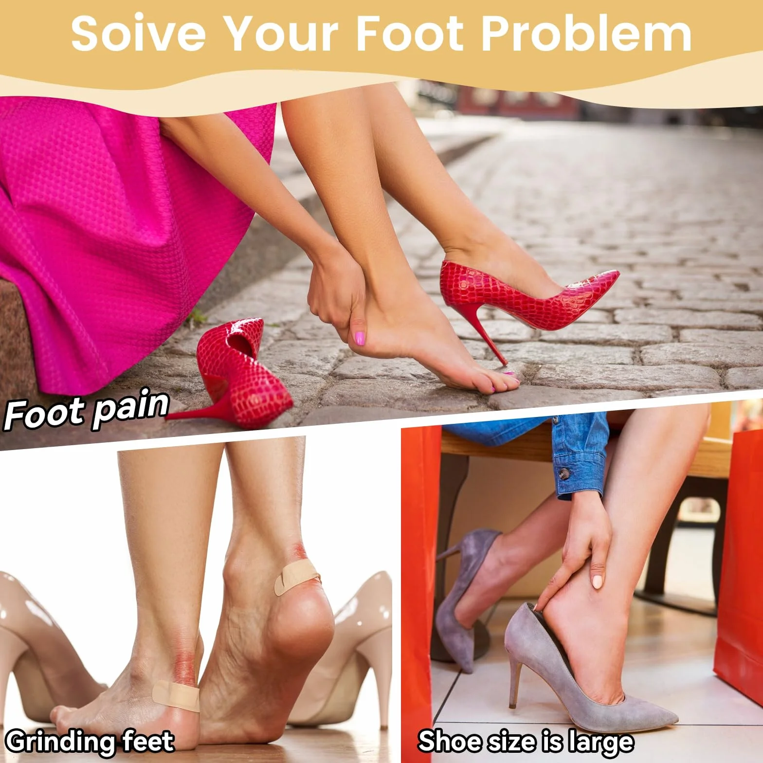 Inserti Sponge Regolabili per Scarpe, Riempitivi e Proteggi Tallone, Cuscinetto Punta con Impugnature, Solette per Ridurre Numero