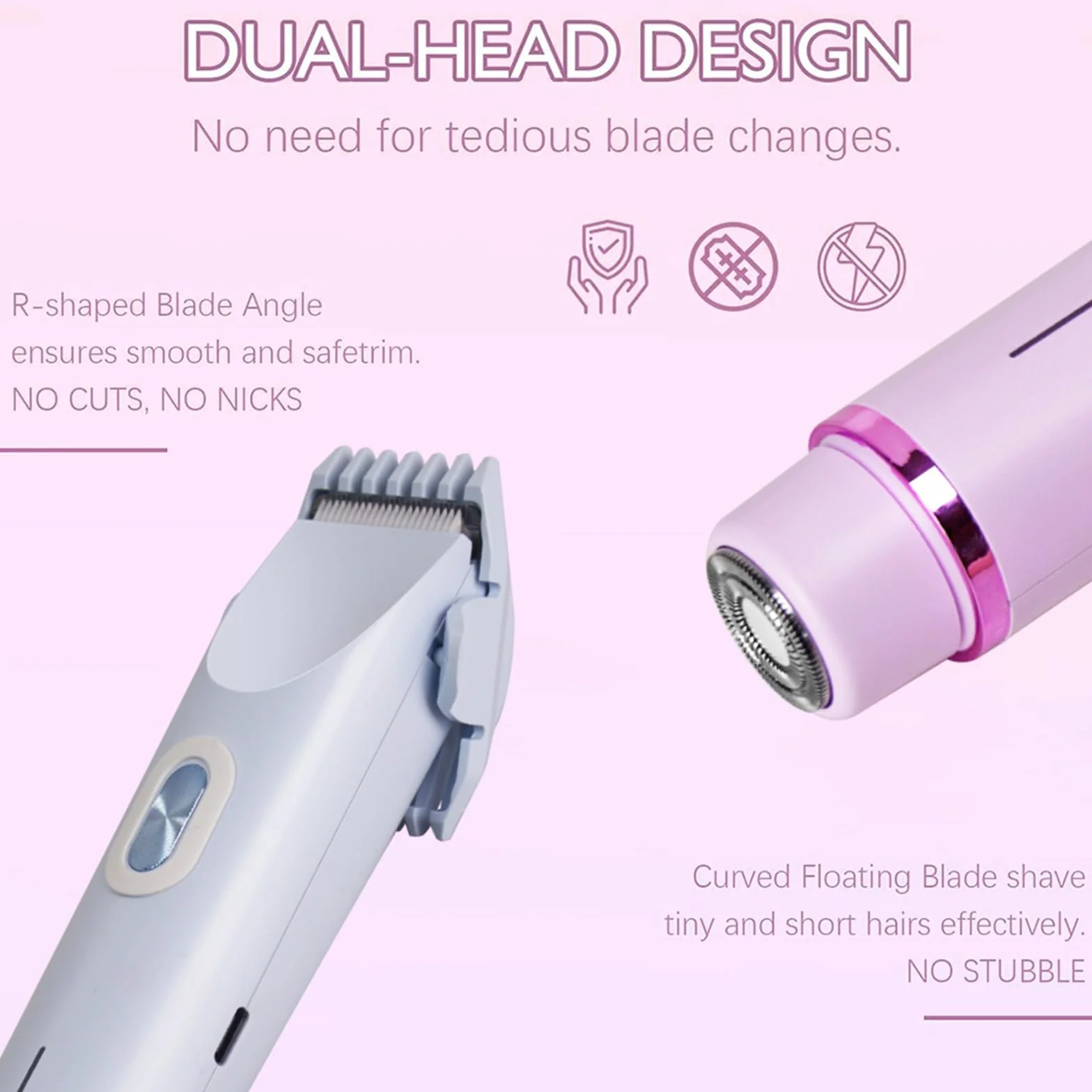 Klyne Rasoio Da Donna Elettrico 2 in 1 Tagliacapelli Impermeabile IPX7 Ricarica USB Purple