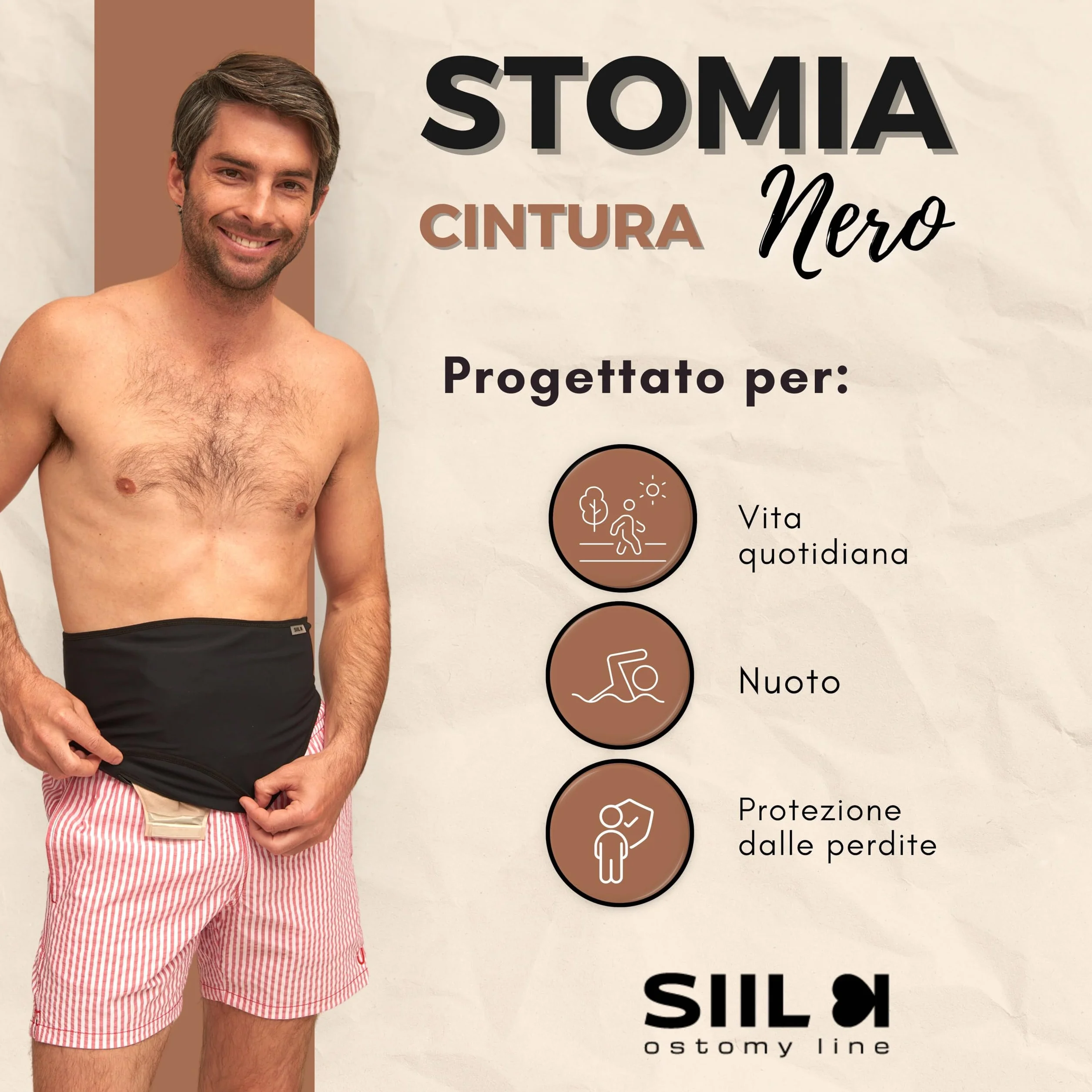 SIIL Cintura per stomia Nero Ostomy | Cintura di Supporto per stomia | Sport e Nuoto | Copri Sacca per stomia | Tasca Interna per Contenere la Sacca per stomia