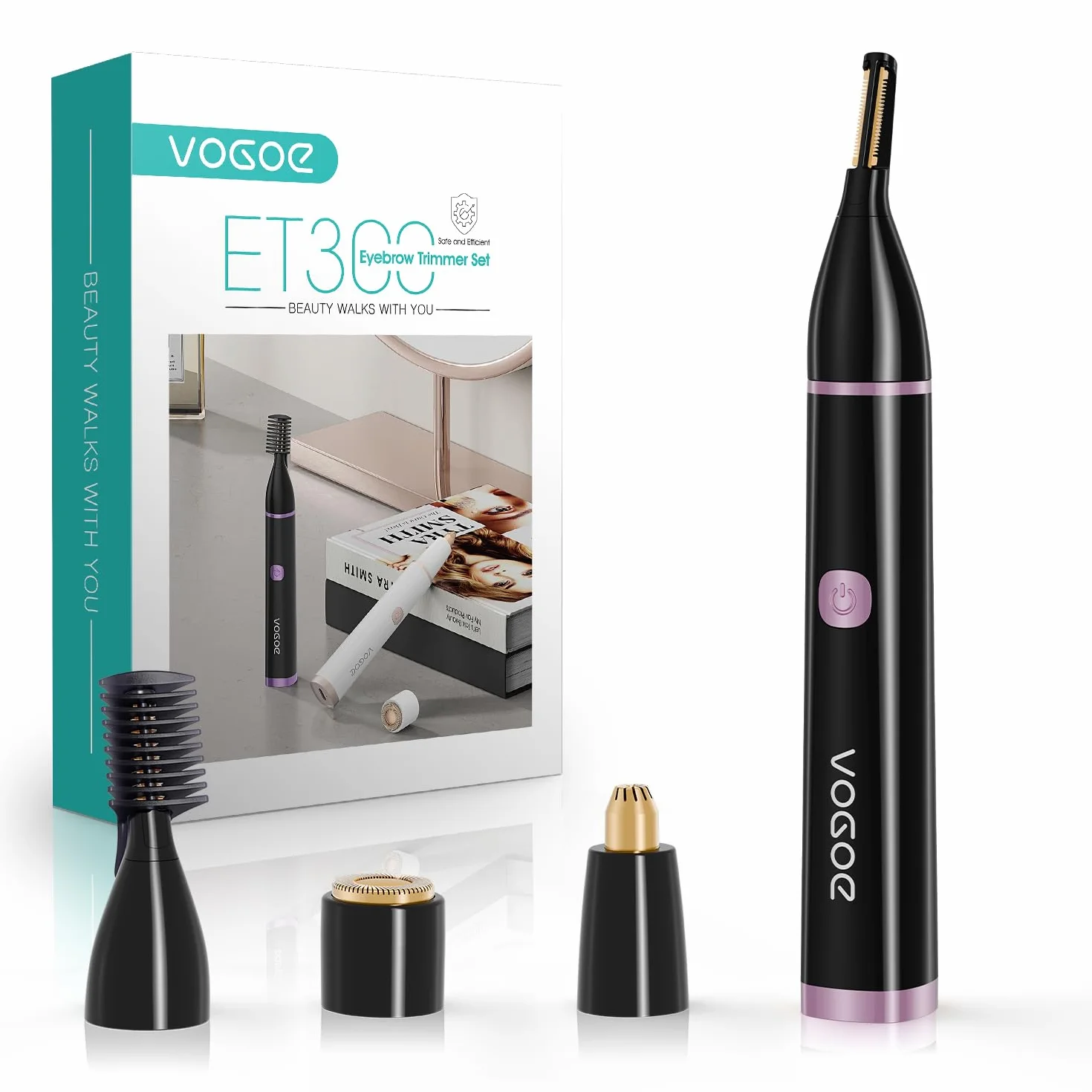 VOGOE Regolatore Sopracciglia Elettrico 3-in-1 per Donne, Epilatore Viso Donna Indolore, Ricaricabile e Portatile, per Labbra, Mento e Guance (Nero)