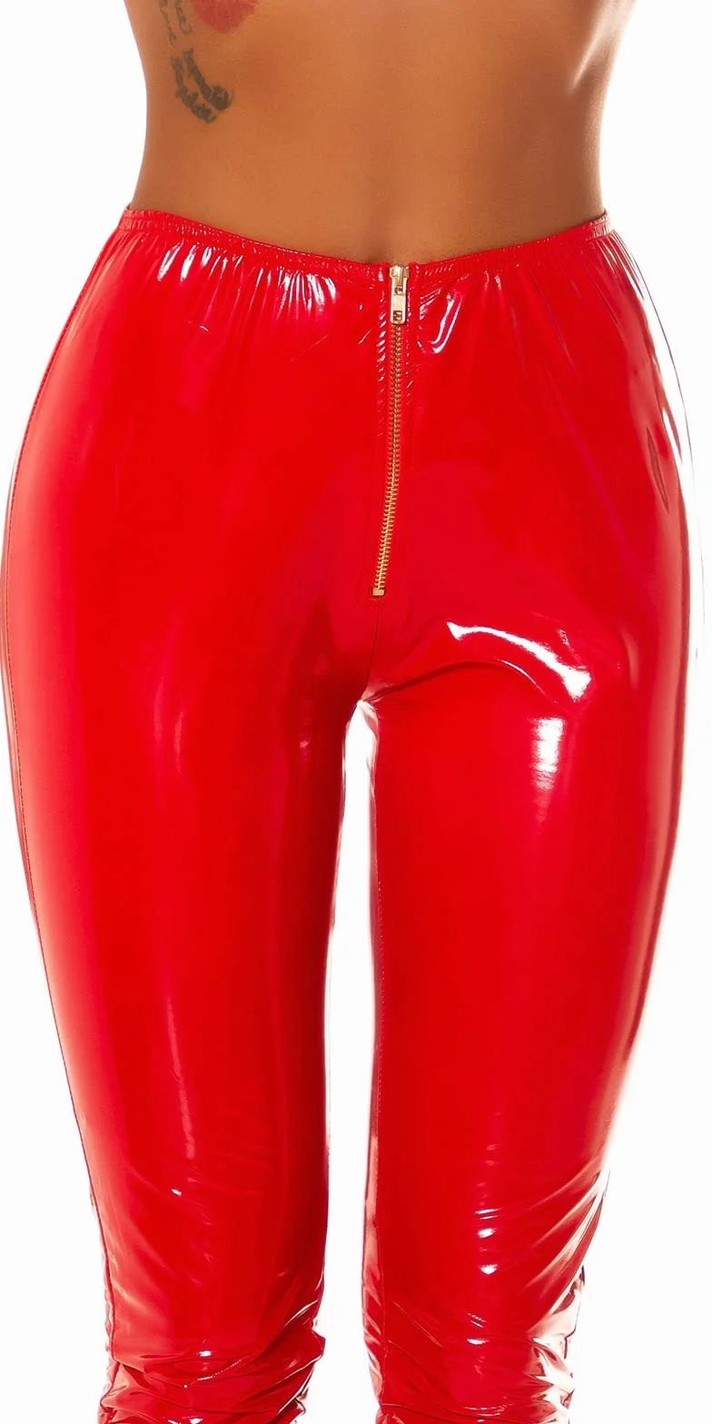 Koucla Glossy High Waist Latex Look Leggings con zip