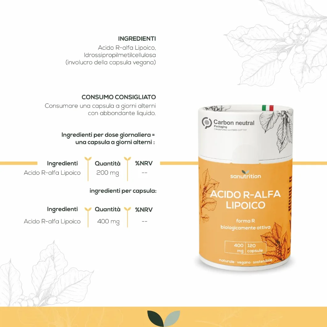 Acido R-alfa-lipoico 400 mg 120 capsule Vegano