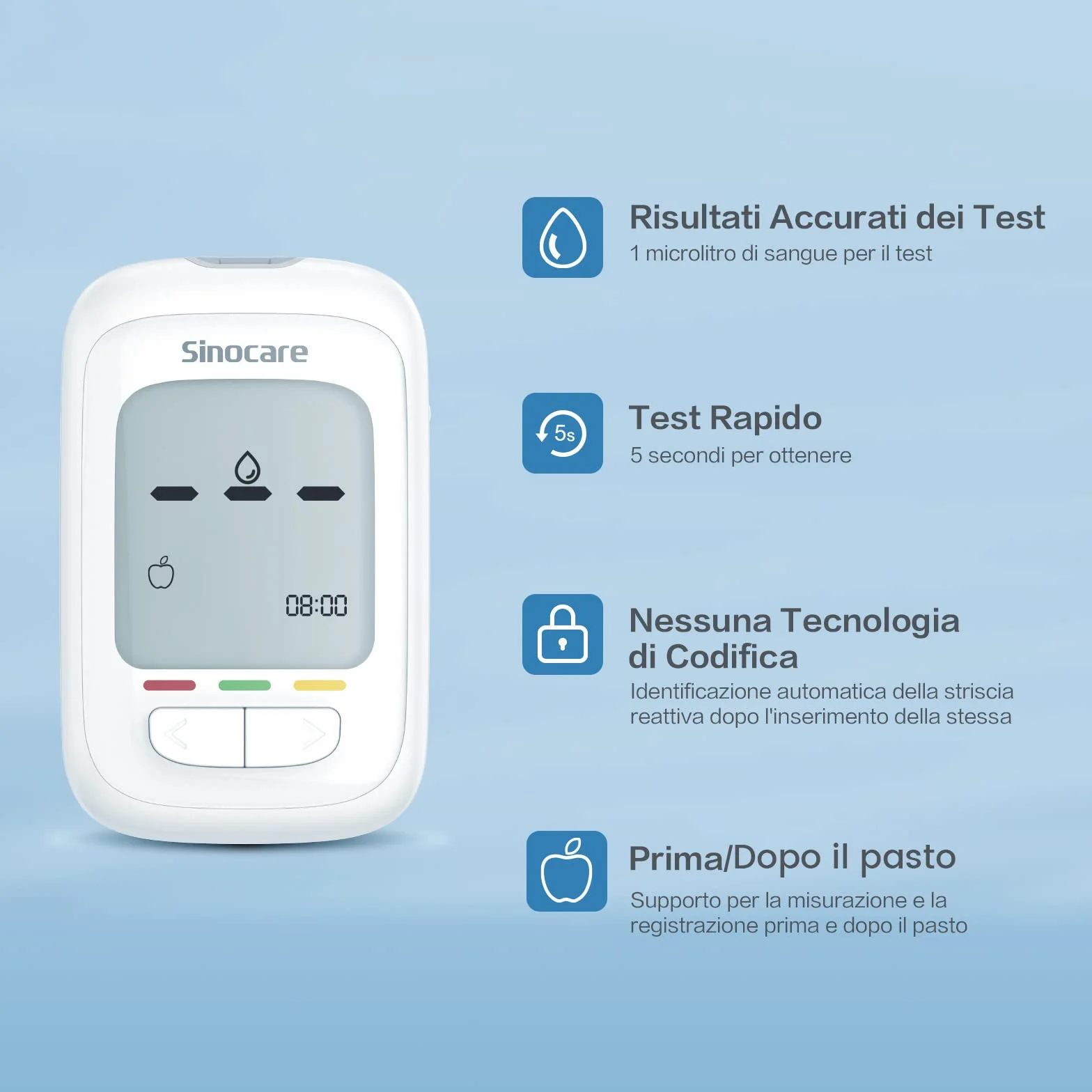 Sinocare Misuratore Glicemia, Glucometro con 100 Strisce e 100 Lancette, Elettrodo d'argento
