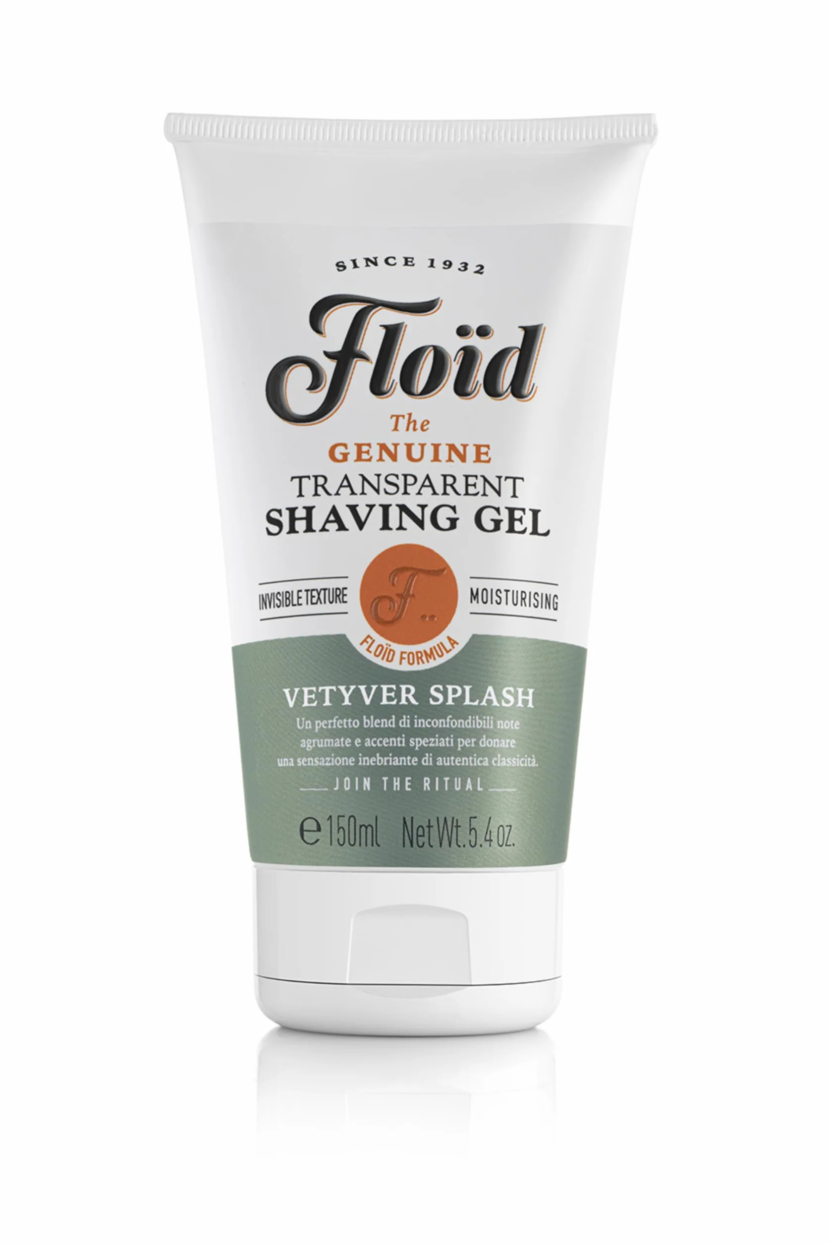 Floïd Transparent Shaving Gel Vetyver Splash (150 ml), Gel da barba profumato con glicerina idratante, Crema da barba trasparente per una rasatura comfortevole