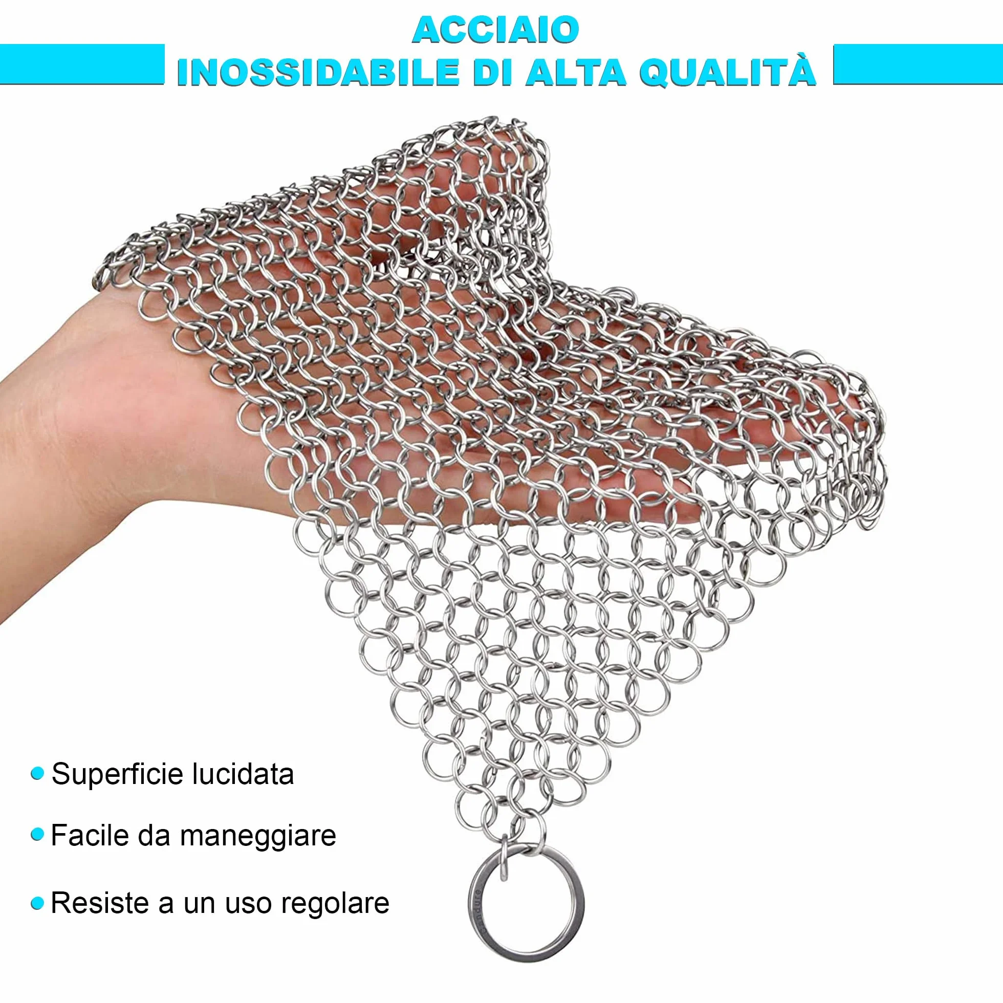 Candure Detergente per Ghisa Scrubber Acciaio Inox 7x7 Pollici per Griglie Padelle Forni Olandesi