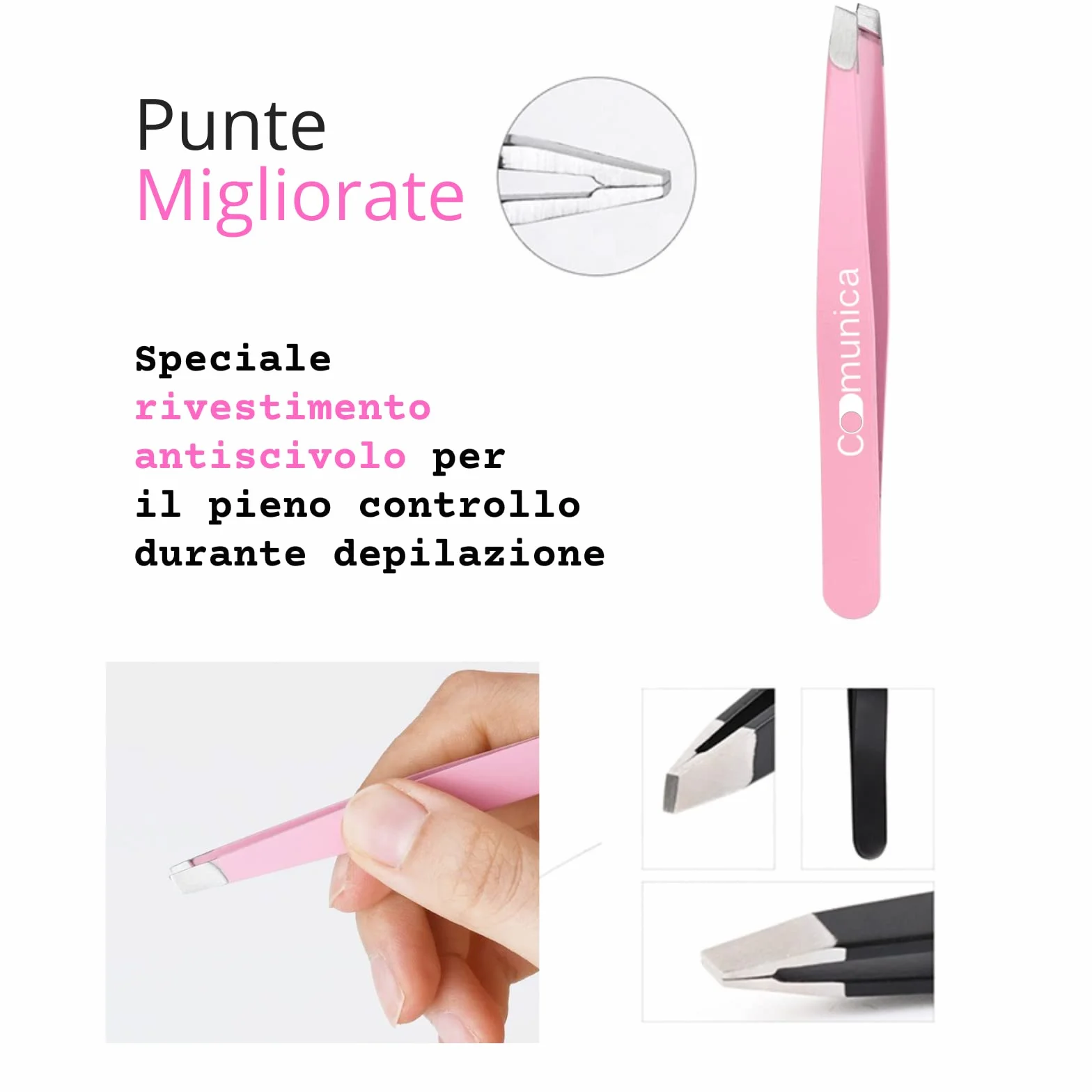 Pinzetta Sopracciglia Professionale Rosa Di Precisione (Obliqua) con Custodia Antiscivolo per Sopracciglia Perfettamente Definite