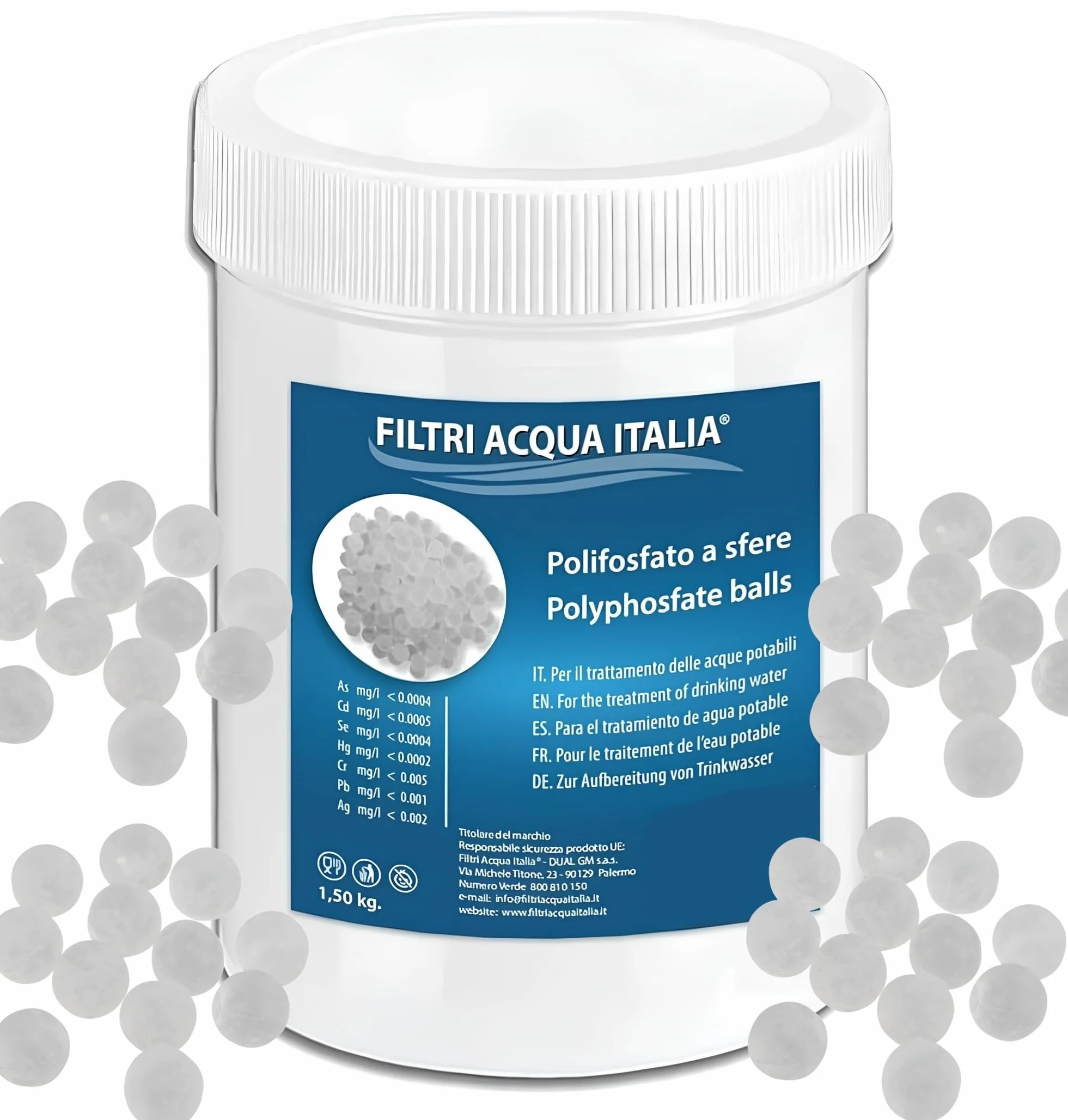 Polifosfati a Sfere 1,5 Kg Ricarica per Filtri Anticalcare Lavatrice Lavastoviglie Caldaia
