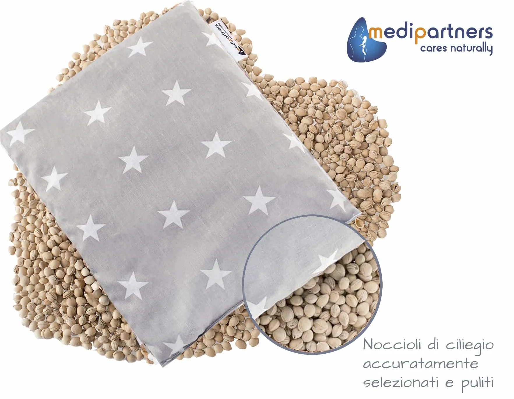 Medi Partners Cuscino termico microonde con noccioli di ciliegia 500g rettangolare 20x25cm 100% Cotone Riscaldante Cervicale