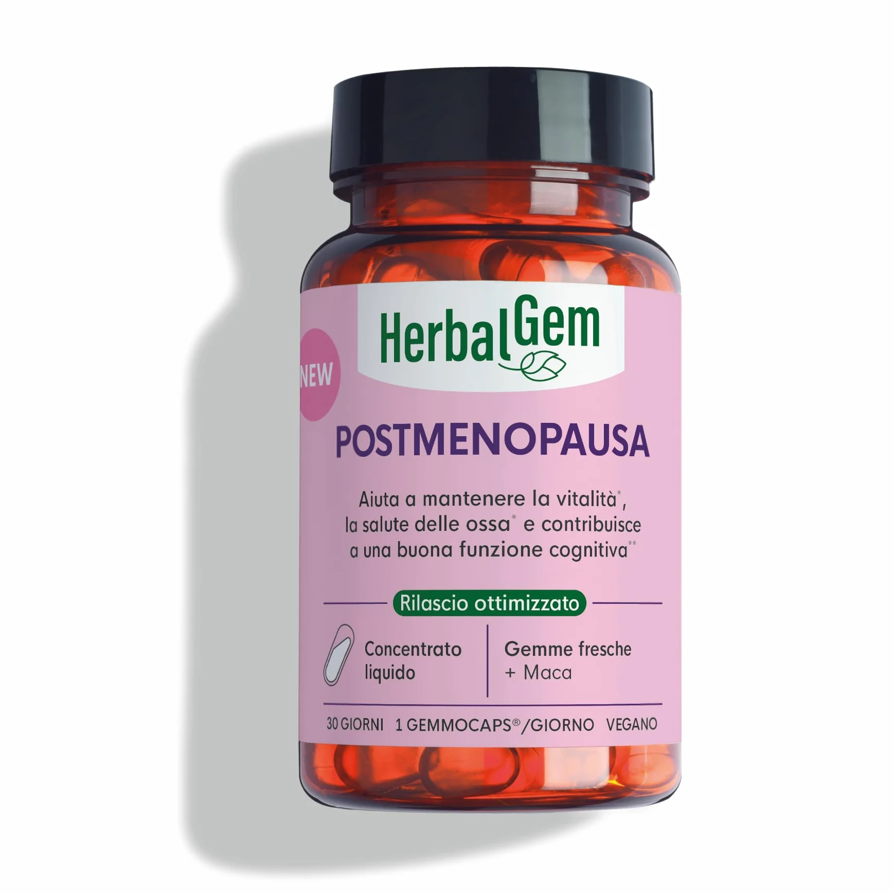 HerbalGem - GEMMOCAPS Postmenopausa - Complemento Senza Ormoni - Allevia il Disagio e Rafforza le Funzioni Ossee e Cognitive - 30 capsule