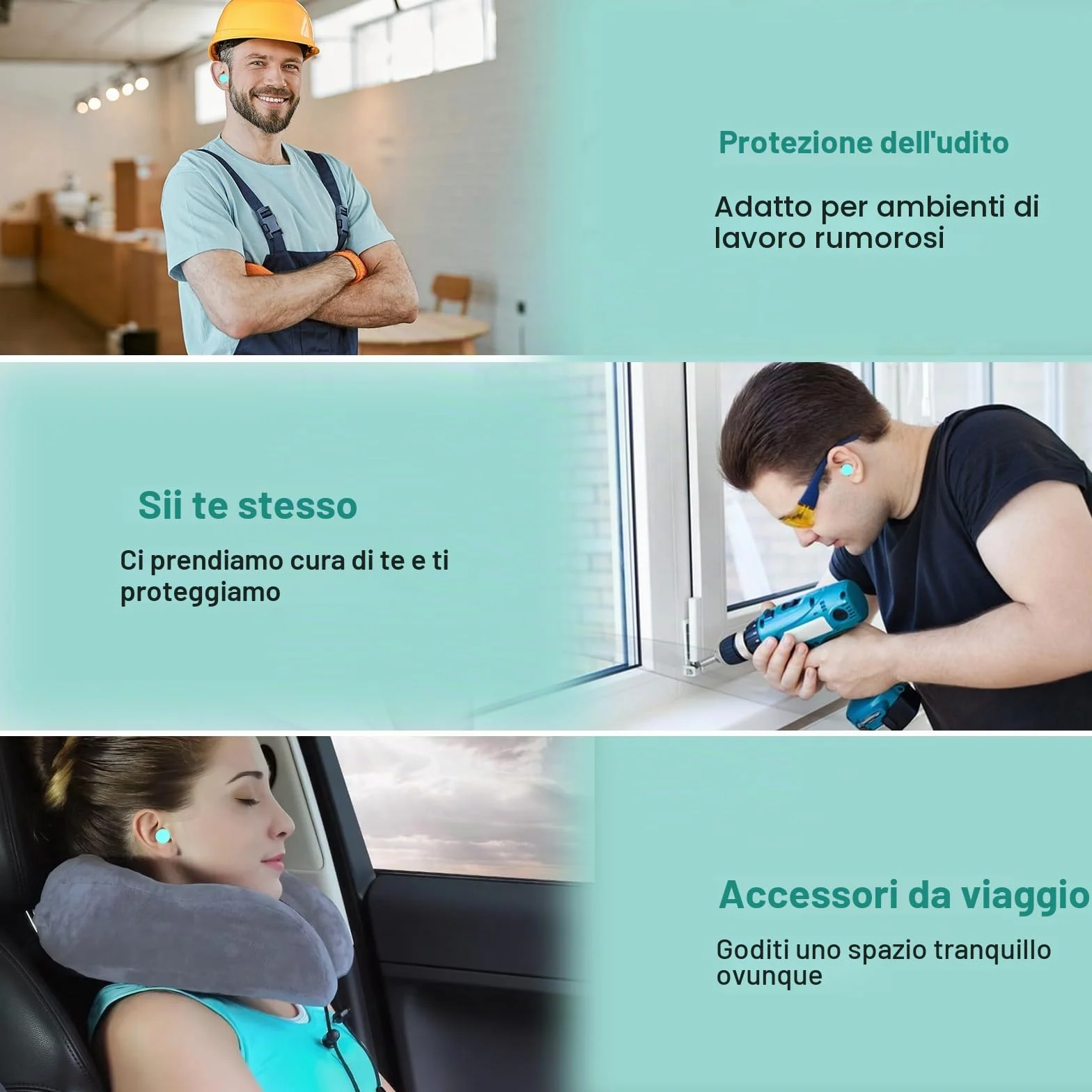 SURFOU Tappi Orecchie Dormire, 60 Paia, Riduzione Rumore 38 dB, Riutilizzabili e Confortevoli, Ideali per Russare, Studio, Viaggio, Moto, Ufficio, Dormitori Laterali, Turchese