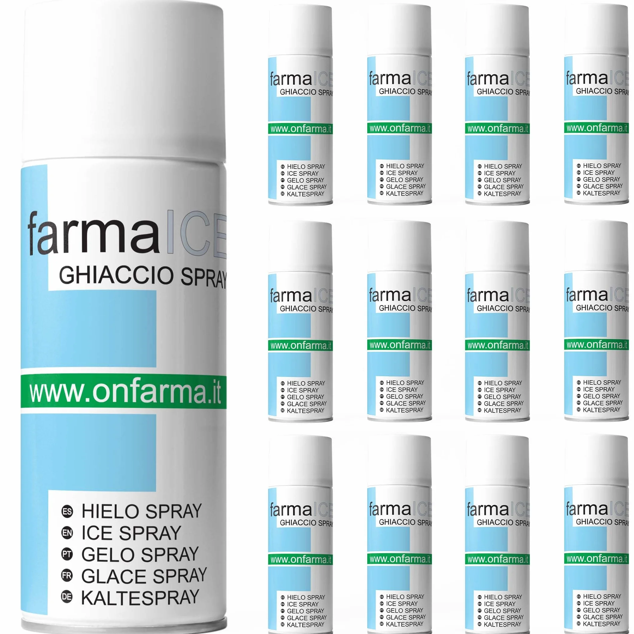 ONFARMA Ghiaccio Spray FARMA Spray istantaneo ghiaccio sintetico (12 Flaconi da 400 ml effettivi) per traumi e contusioni …