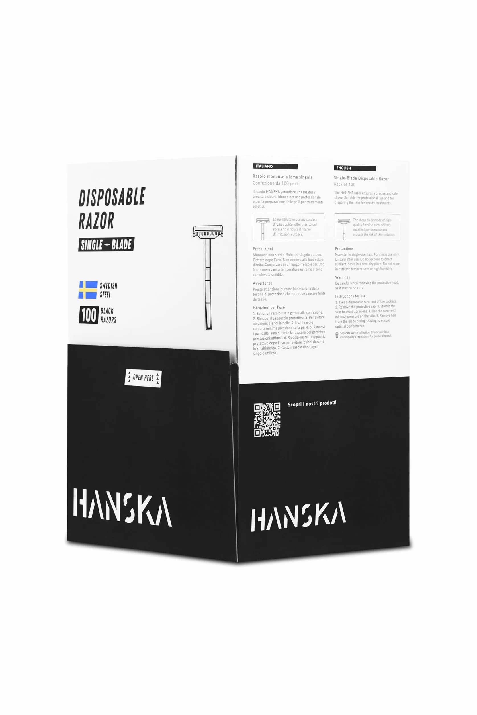 HANSKA Tattoo Supply - Rasoio usa e getta per tatuatori - Nero - Lama in acciaio di alta qualità - Confezione da 100 pezzi - Rasatura comoda (MONOLAMA)