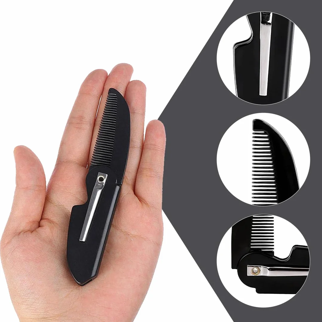 Pettine Pieghevole per Barba da Viaggio – Confezione da 3 Pettini Piccoli Tascabili per Baffi e Capelli