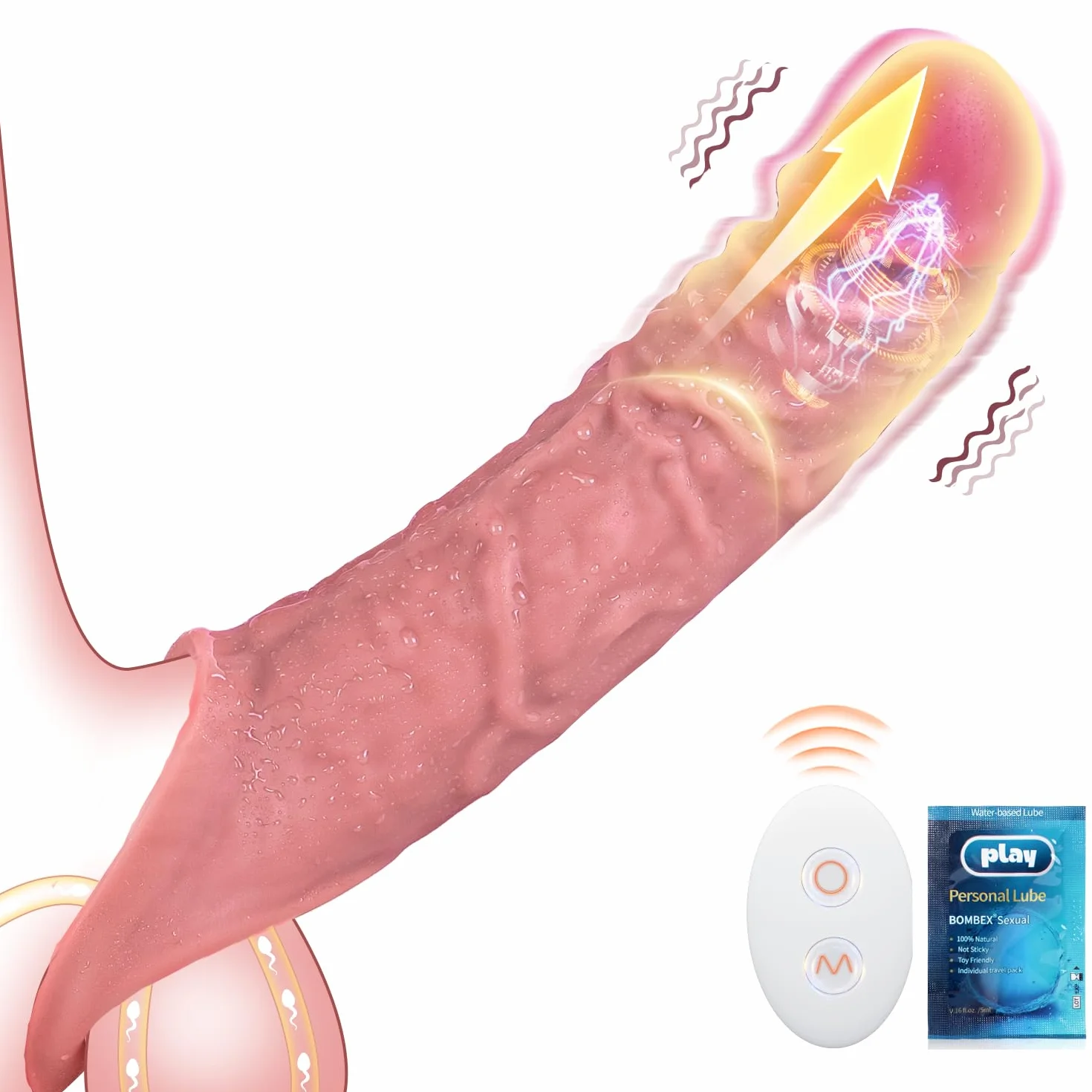 Sexytoysys Coppia Giochi Erotici per Coppie - Sex Toys Guaina Fallica Uomo, Vibratore 10 Modalità Vibrazione, Estensore Pene Prolunga 6CM Anello Vibrante