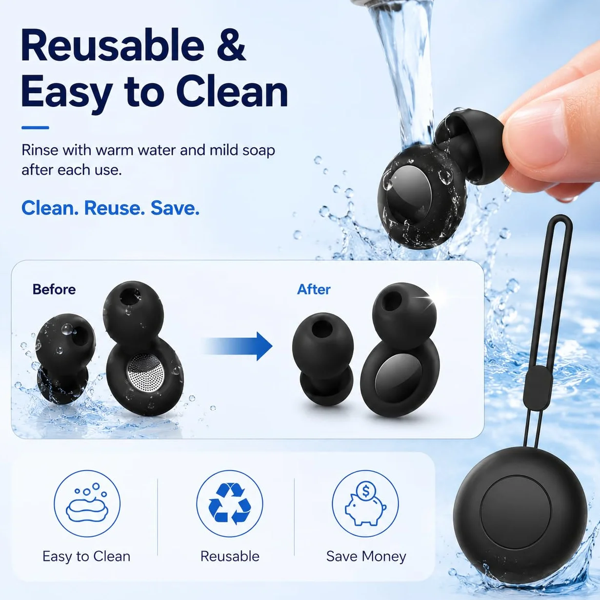 Tappi Orecchie Dormire Protezione Uditiva Silicone Auricolari Ultra Morbidi Riutilizzabili Antirumor Nero