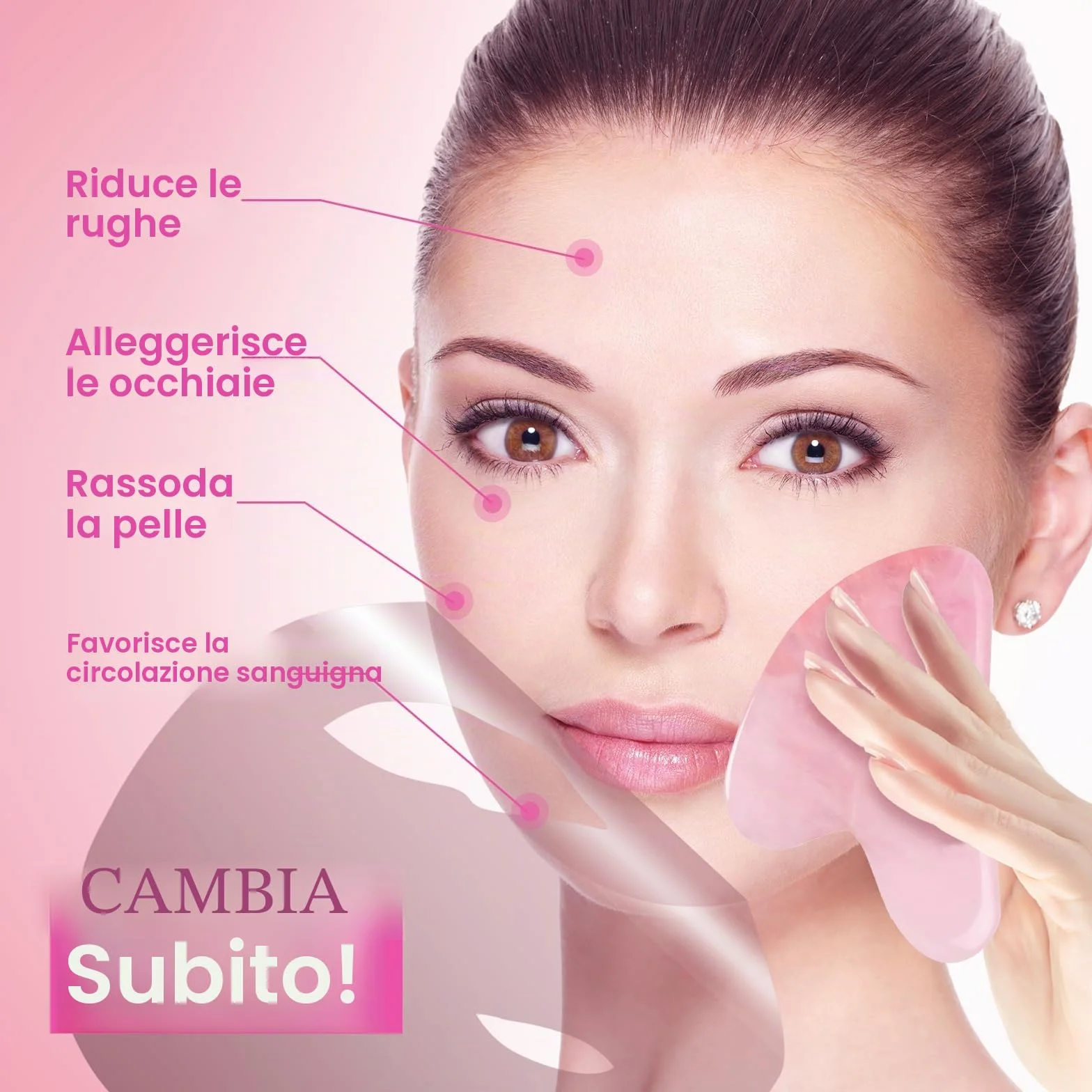 Gua Sha Pietre viso giada pietra a forma di cuore Guasha Board strumento di massaggio antigraffio per viso, occhi, collo per la cura della pelle (rosa)
