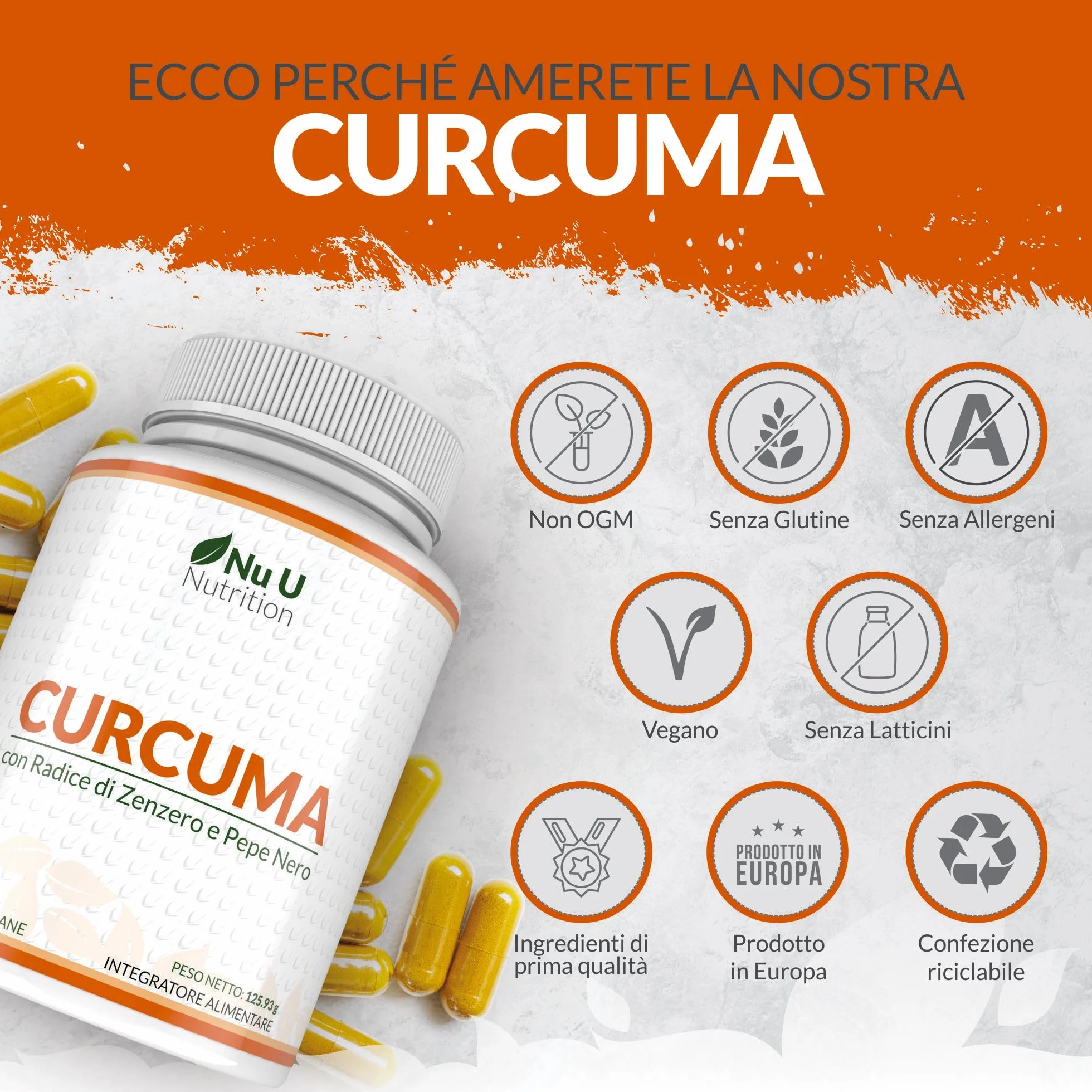 Curcuma 1520mg con Zenzero e Pepe Nero - 365 Capsule Vegane - Alto Dosaggio di Curcumina - 95% Curcuminoidi - Nu U Nutrition