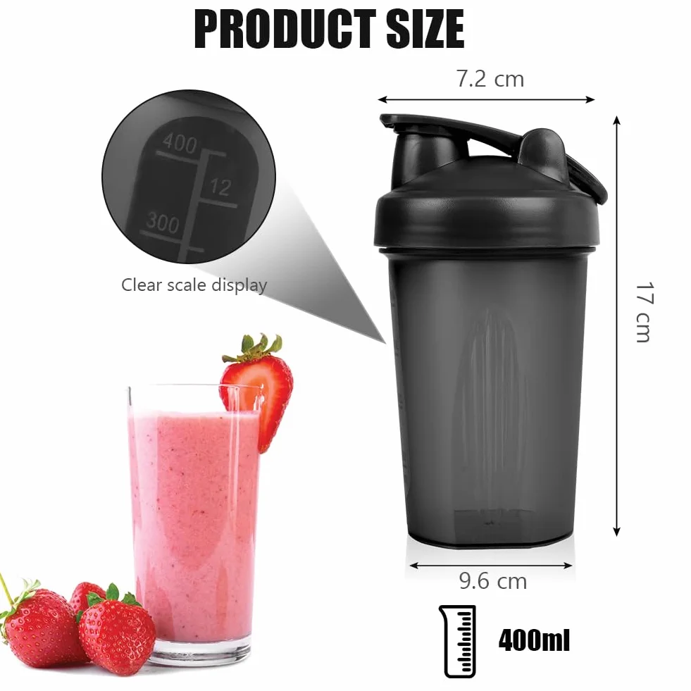 ACWOO Protein Shaker, 2PCS Shaker Proteico 500 ML, Bottiglia per Shaker con Tappo a Vite e Sfera di Miscelazione, Borraccia Palestra a Prova di Perdite con Maniglia, per Frullati Proteici, Senza BPA