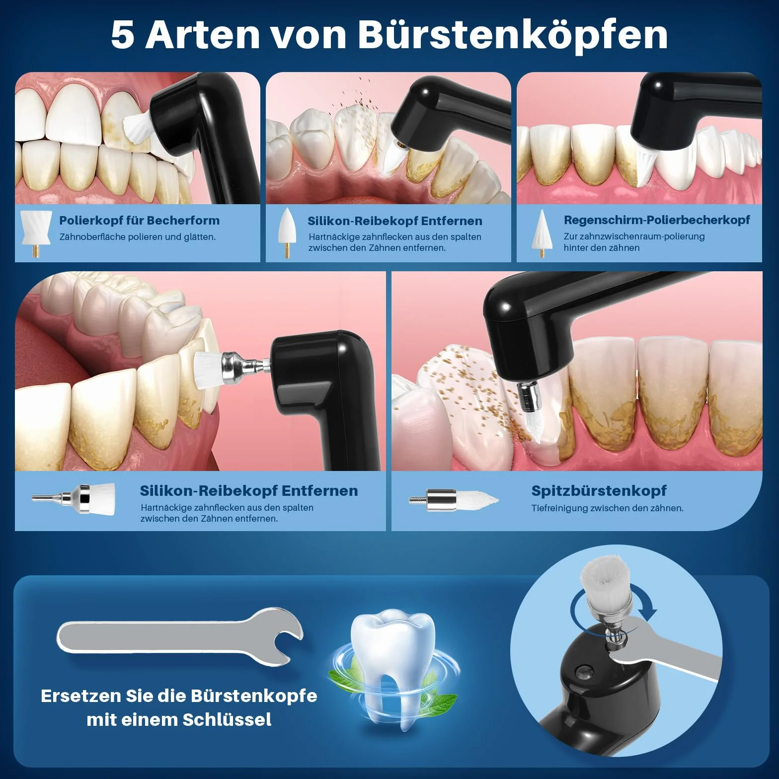 Morfone Set sbiancamento denti lucidatrice dentale 5 modalità 5 teste LED USB-C IPX6