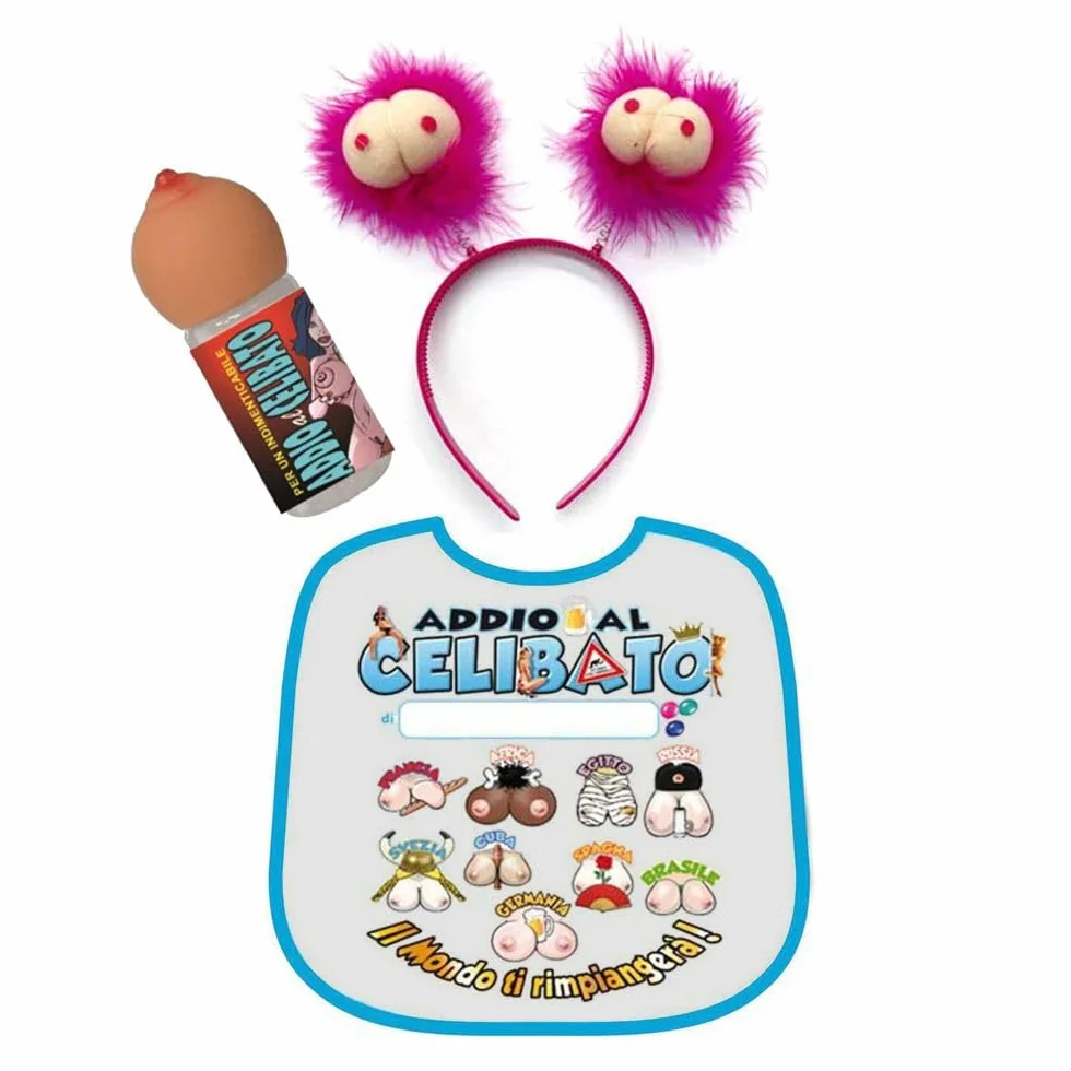 Bavaglia bavaglione con cerchietto tette e biberon tetta per festa di addio al celibato hot party sexy gadget per adulti 18+