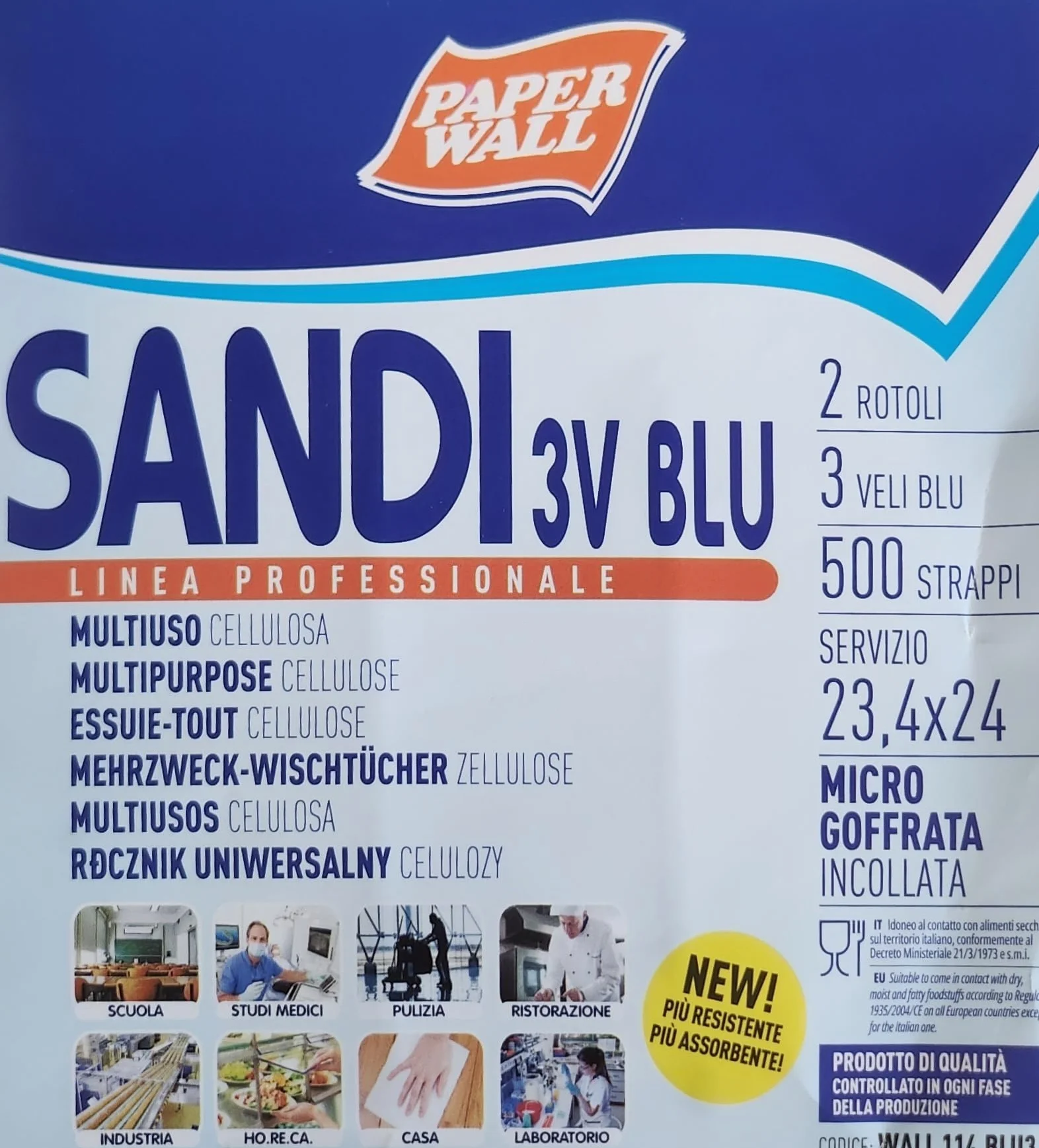 Ręczniki Papierowe Sandi 3-Vel Blu 2x500 Strappi Carta Industriale