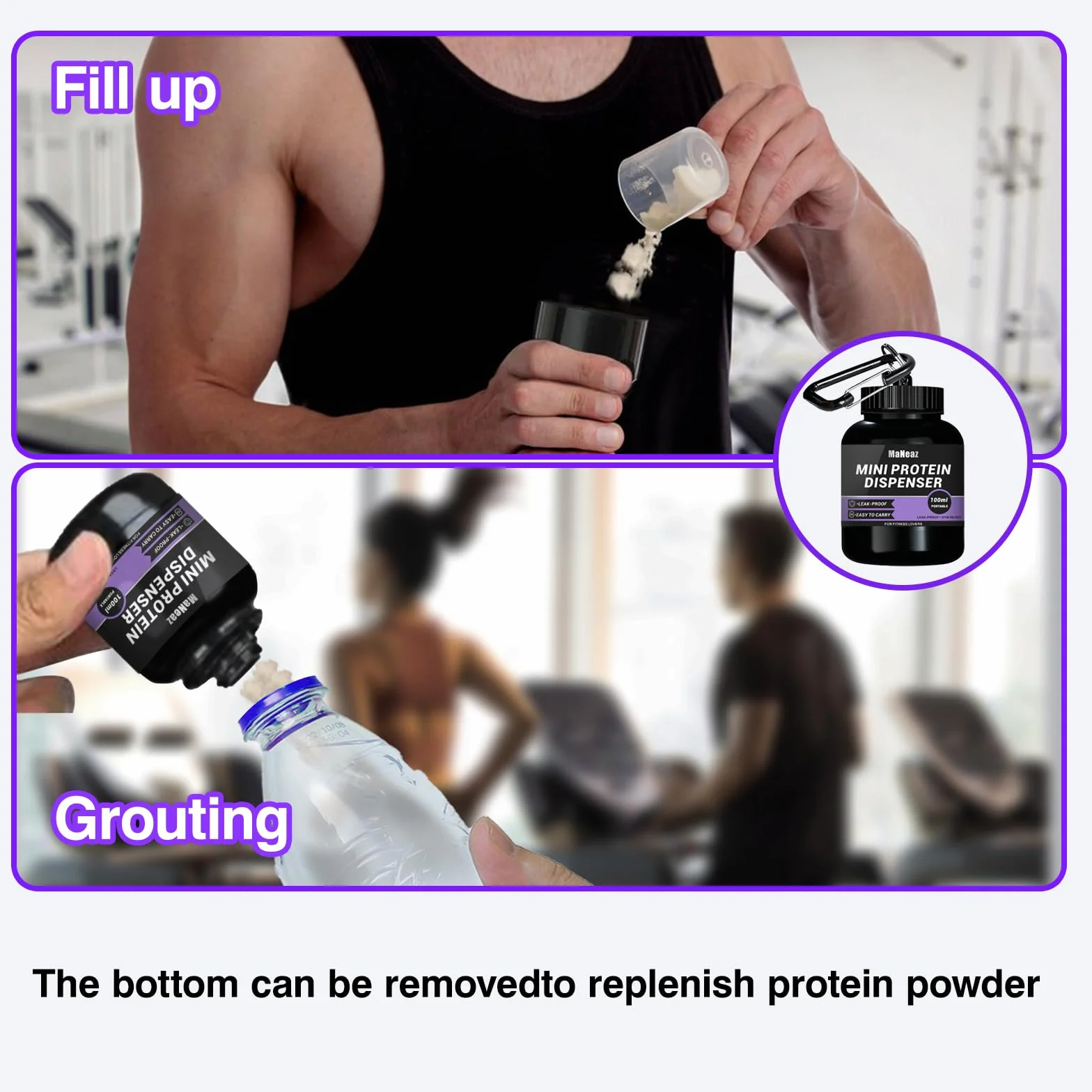 2 Piezas 100Ml Mini Distributore Di Proteine ​​In Polvere Contenitore E Imbuto Per Proteine Portatili Per Palestra Per Palestra Fitness Cross Training Sollevamento Pesi