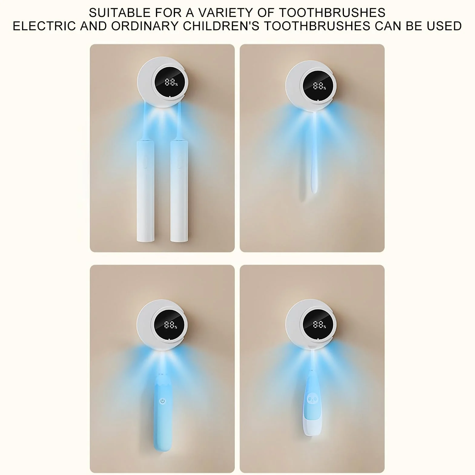 Igienizzanti e supporto per spazzolino da denti con luce UV, senza foratura, da bagno per viaggi, uomini e donne