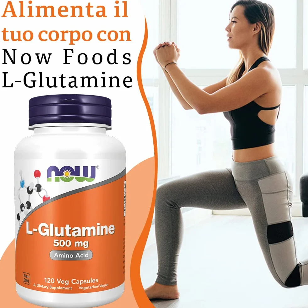 Now Foods, L-Glutamine (L-Glutammina), 500 mg, 120 Capsule vegan, Testato in Laboratorio, Aminoacido, Senza Glutine, Senza Soia, Vegetariano