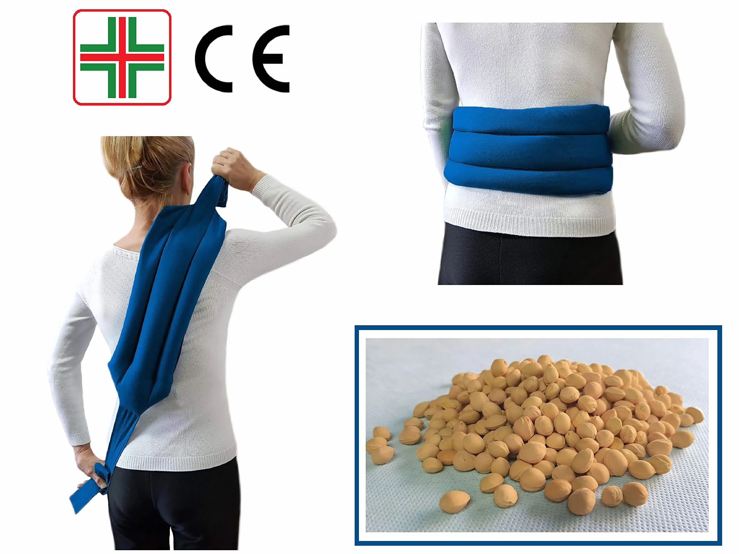 FASCIA DORSALE TERMICA -Blu- Riscaldante con Noccioli di Ciliegia per Collo, Spalle, Schiena, Addominale, Cervicale, Lombare, Scaldacollo, Antistress, Effetto Massaggiante, Riscaldabile in Microonde
