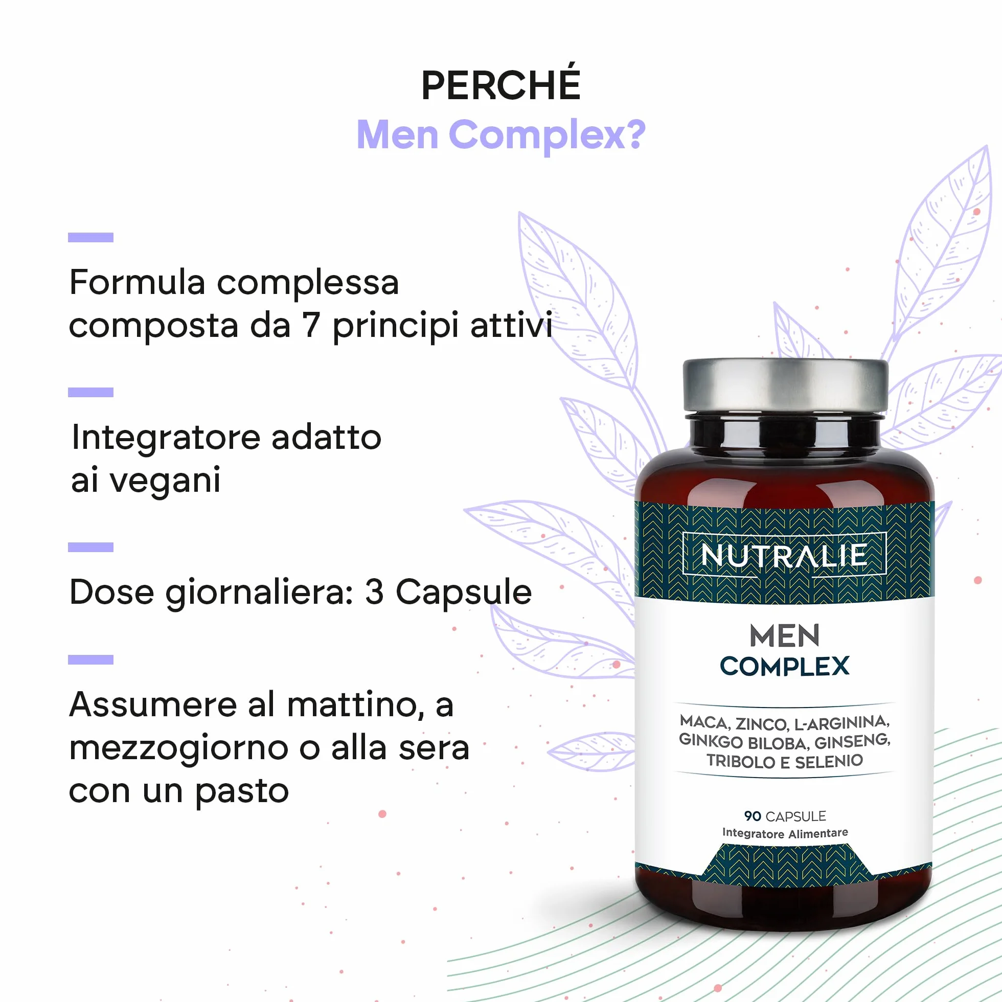Vitamine TESTO Uomo - Potenza 4:1 Maca 500mg - Ginseng + Ginkgo Biloba + Tribulus Terrestris, L'Arginina - Men Complex 90 Capsule Nutralie