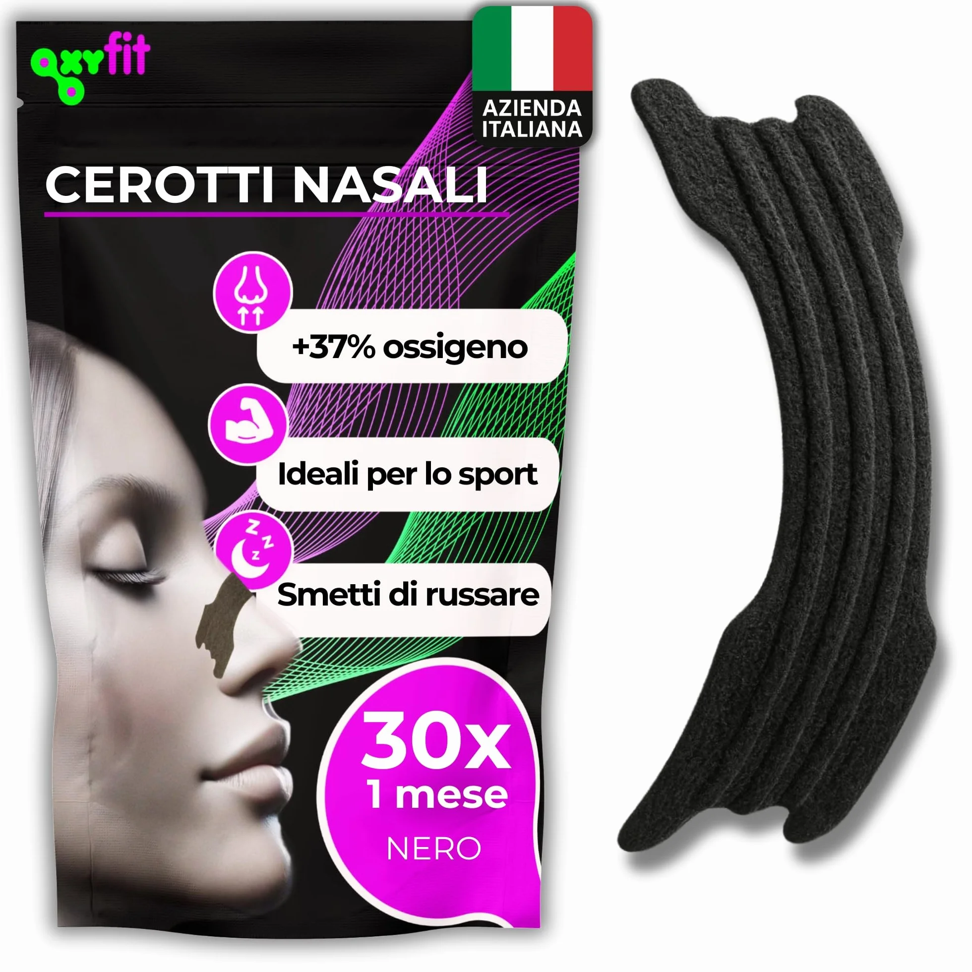 Cerotti Nasali Antirussamento 30 Pezzi Dilatatore Nasale Nero