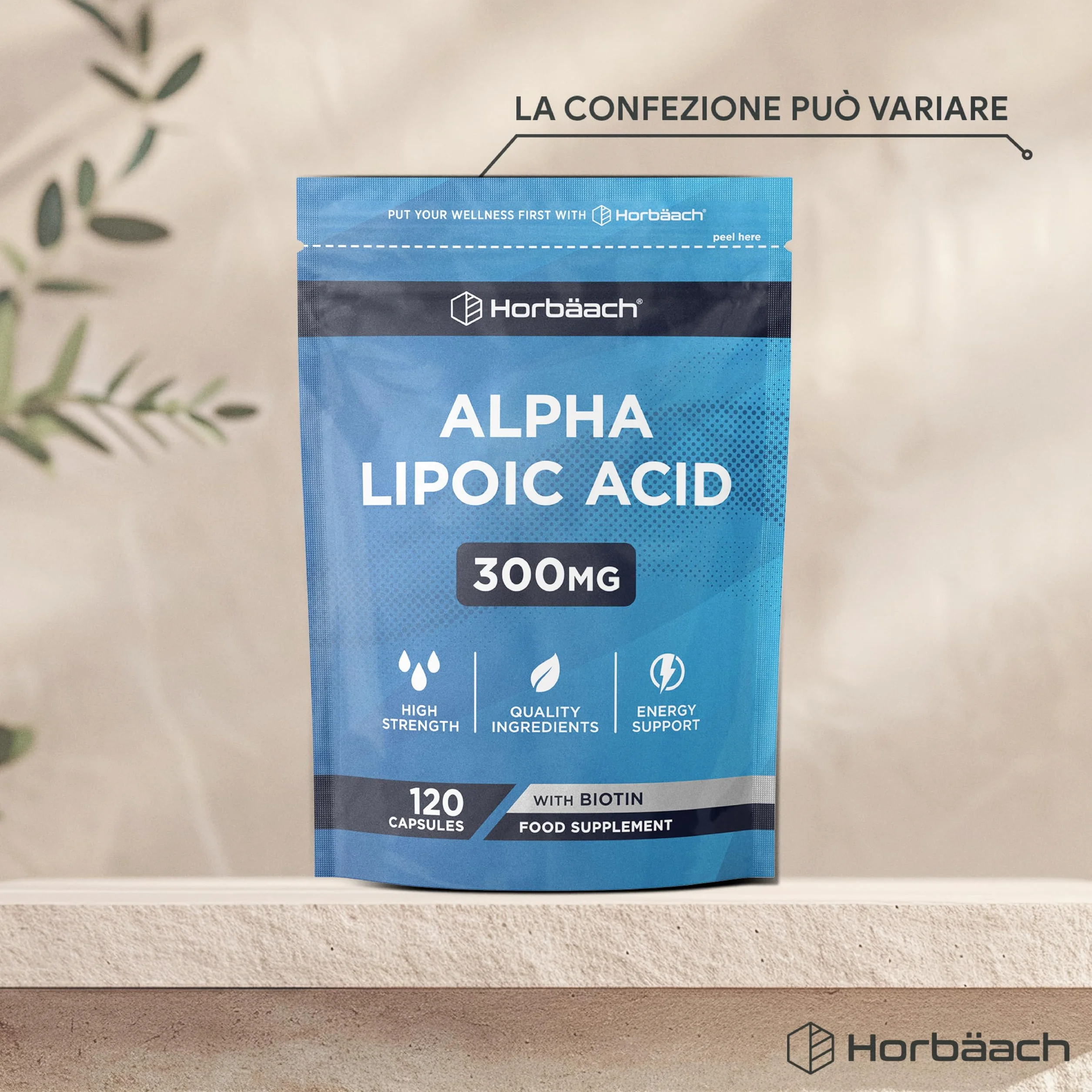 Horbaach Acido Alfa Lipoico 300ug Biotina 120 Capsule Alto Dosaggio Integratore Alimentare