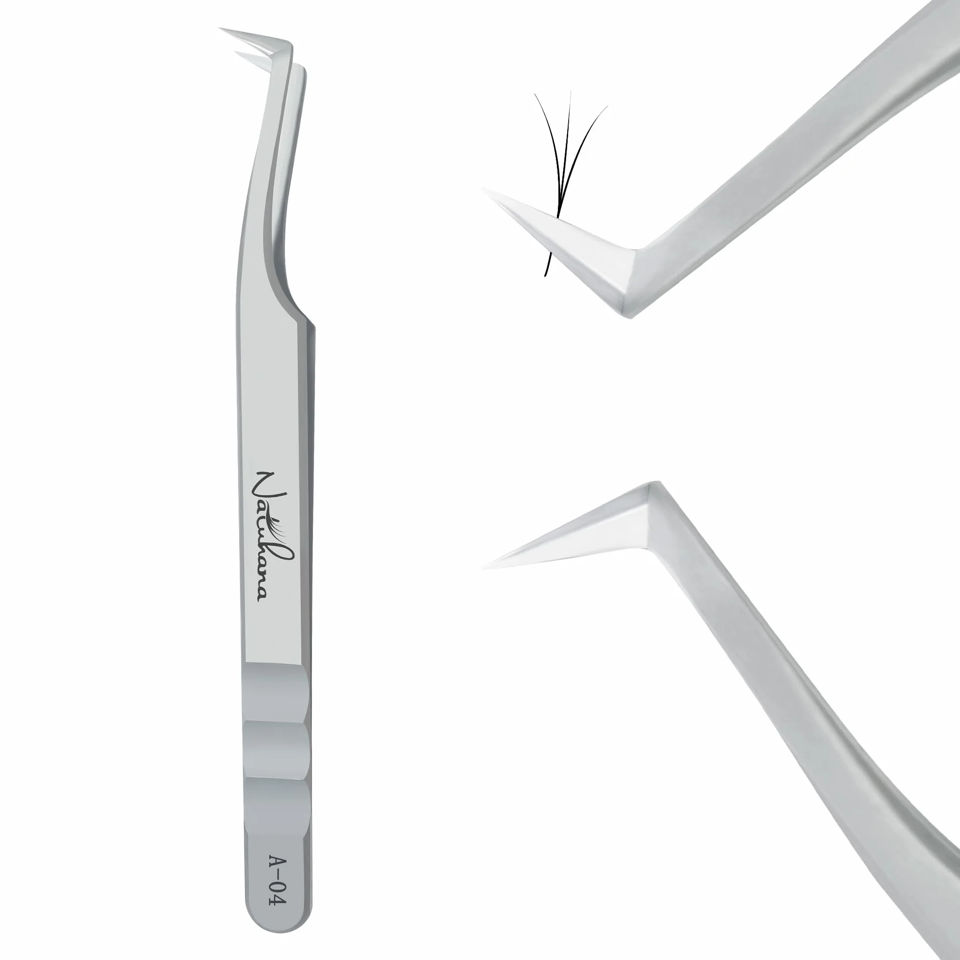Pinzetta Extension Ciglia Professionale in Acciaio Inossidabile di Alta Qualità Antiscivolo Punta Curva Pinzette Antistatiche Eyelash Volume Tweezer(Argento, A-04)