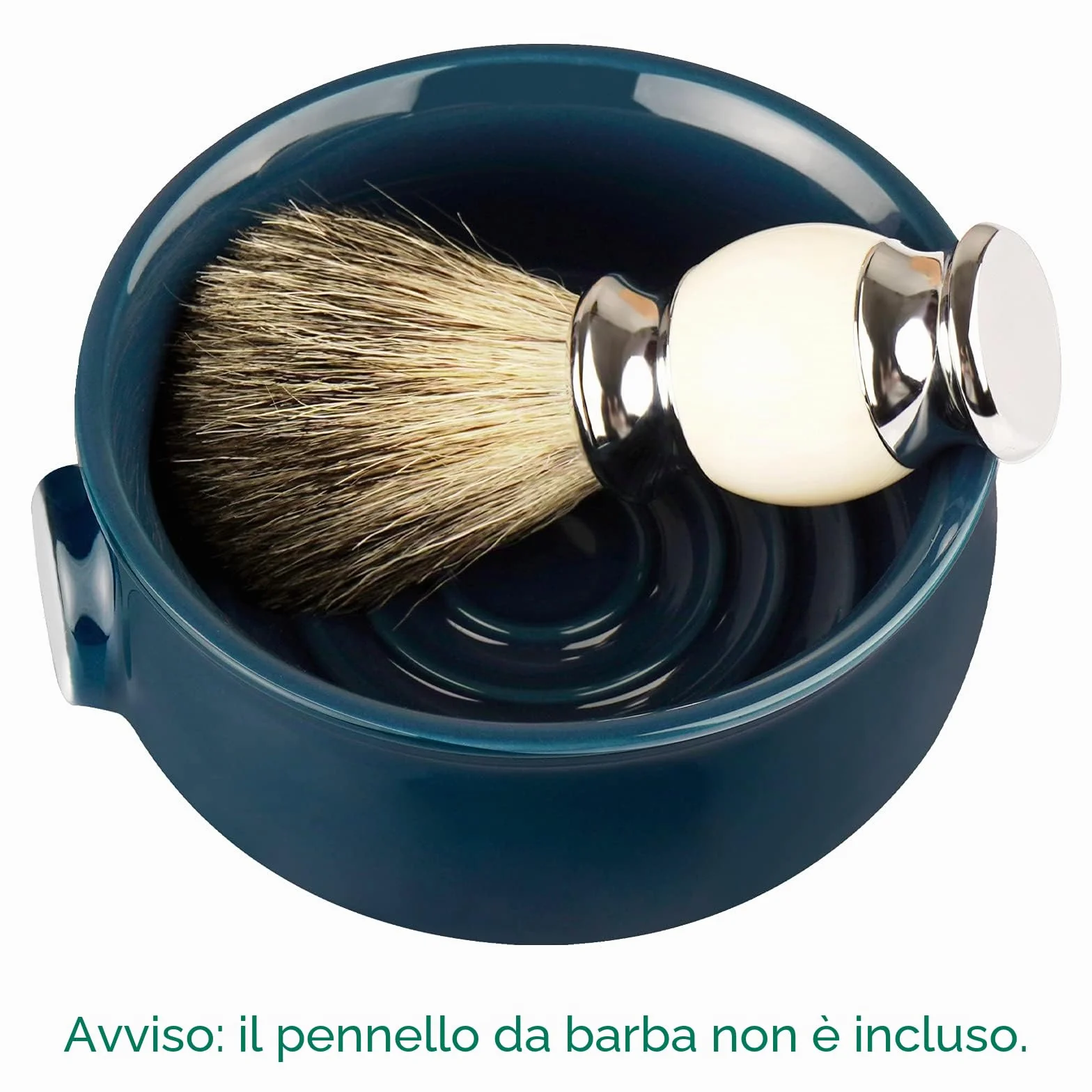 Linkidea Ciotola per Sapone da Barba in Ceramica con Manico Antiscivolo, Bocca Larga, Grande Capacità, Creste Più Facili da Insaponare, Ciotola per Crema da Barba per Rasoio Umido per Uomo, Blu Lago