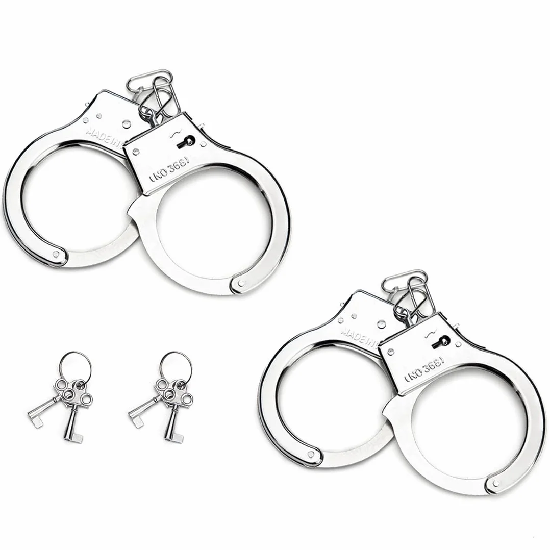 EIHI 2 pièces Manette in Metallo con Chiavi Manette Polizia Vero Manette Giocattoli Gioco per Bambini Giocattolo della Polizia Giocattolo Accessori Ruolo Vestito Operato Palla Puntello