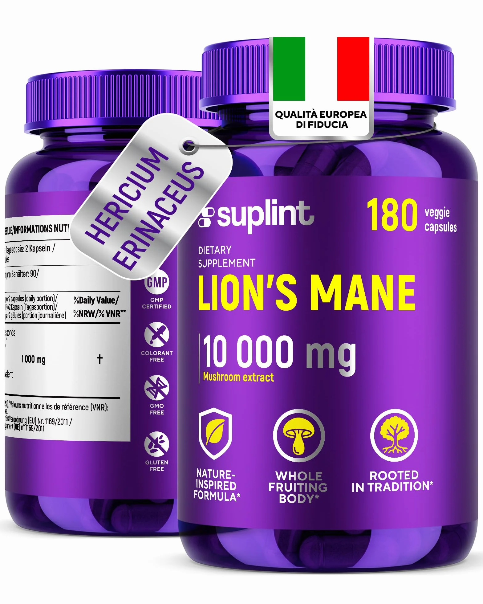 Lions Mane Mushroom Capsule 10.000 mg – Estratto Altamente Concentrato di Hericium Erinaceus 10:1 – Testato in Laboratorio con Certificazione – Integratore Lions Mane – 180 Capsule Vegane