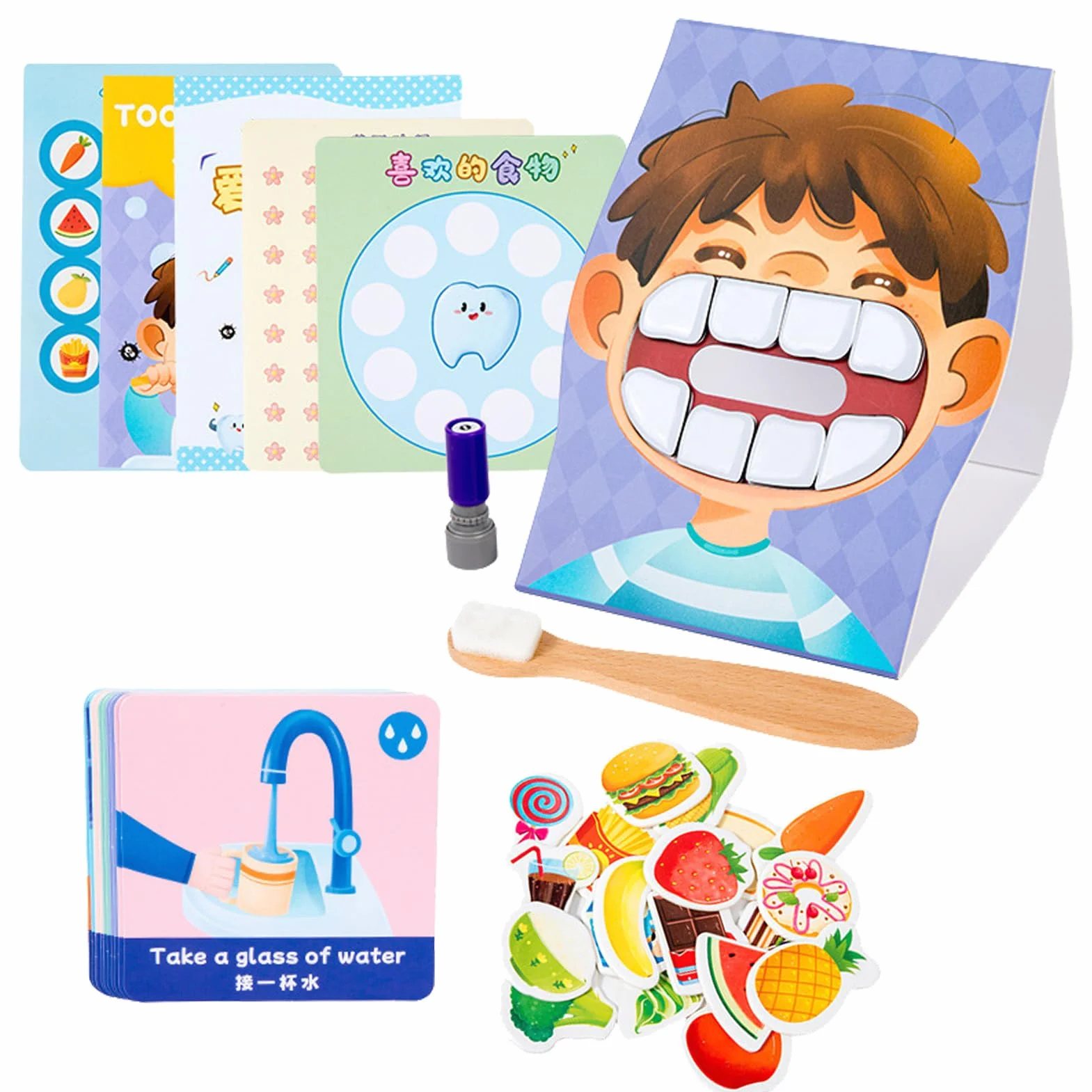 Set per l'apprendimento dentale: divertenti carte per la cura dei denti, interattivo per l'igiene, allenatore per la spazzolatura dei bambini, attività per un sorriso sano | Pacchetto educativo