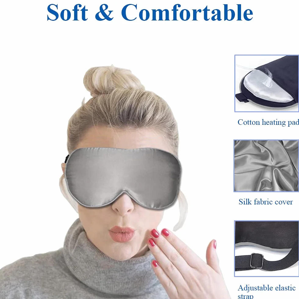 Maschera per gli occhi in seta riscaldata - Comprime calde per occhi gonfi, occhi secchi, blefarite, affaticamento, stili e MGD (grigio)