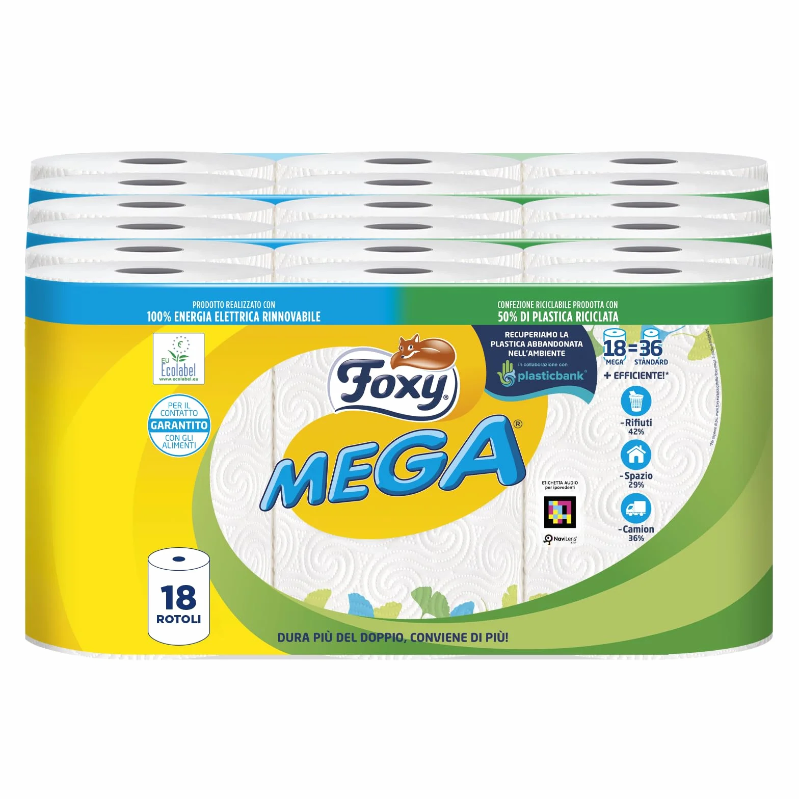 Asciugatutto Lunga Durata 18 Rotoli 95 Strappi Foxy Mega Carta