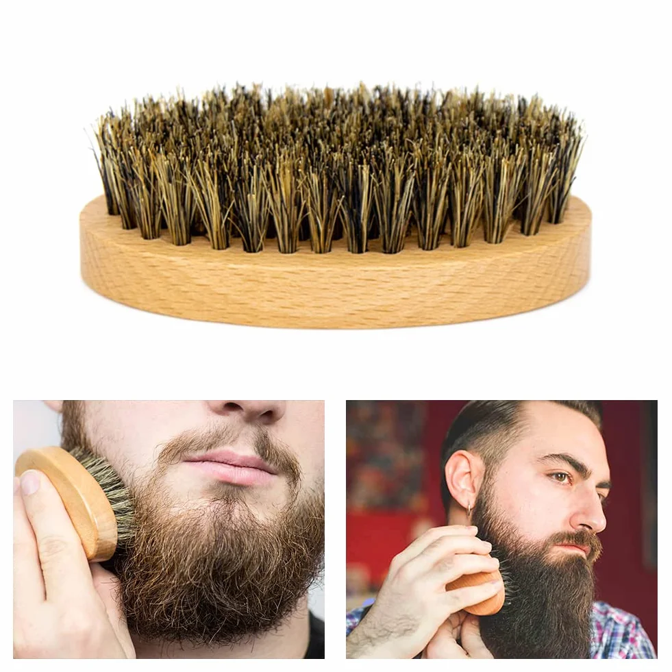 Spazzola Per Barba Da Viaggio - Piccola Con Setole Di Cinghiale Per Uomo, Spazzola Per Il Viso, Cura Professionale Della Barba, Per Tutti I Tipi Di Capelli