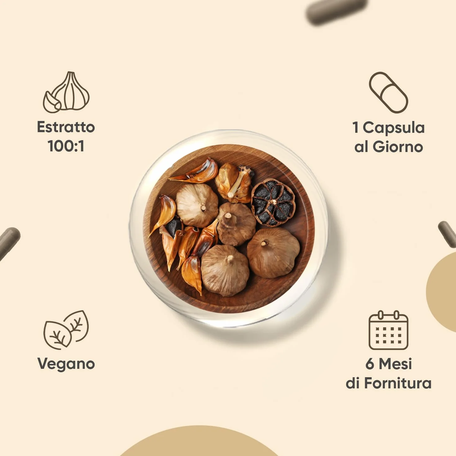 Aglio Nero Fermentato, 6 Mesi di Scorta, Estratto 100:1, 1 Sola Capsula al Giorno, Vegano, 180 Aglio Nero Capsule da 15000mg Ciascuna, da Allium Sativum, Senza Glutine, Senza Magnesio Stearato né OGM