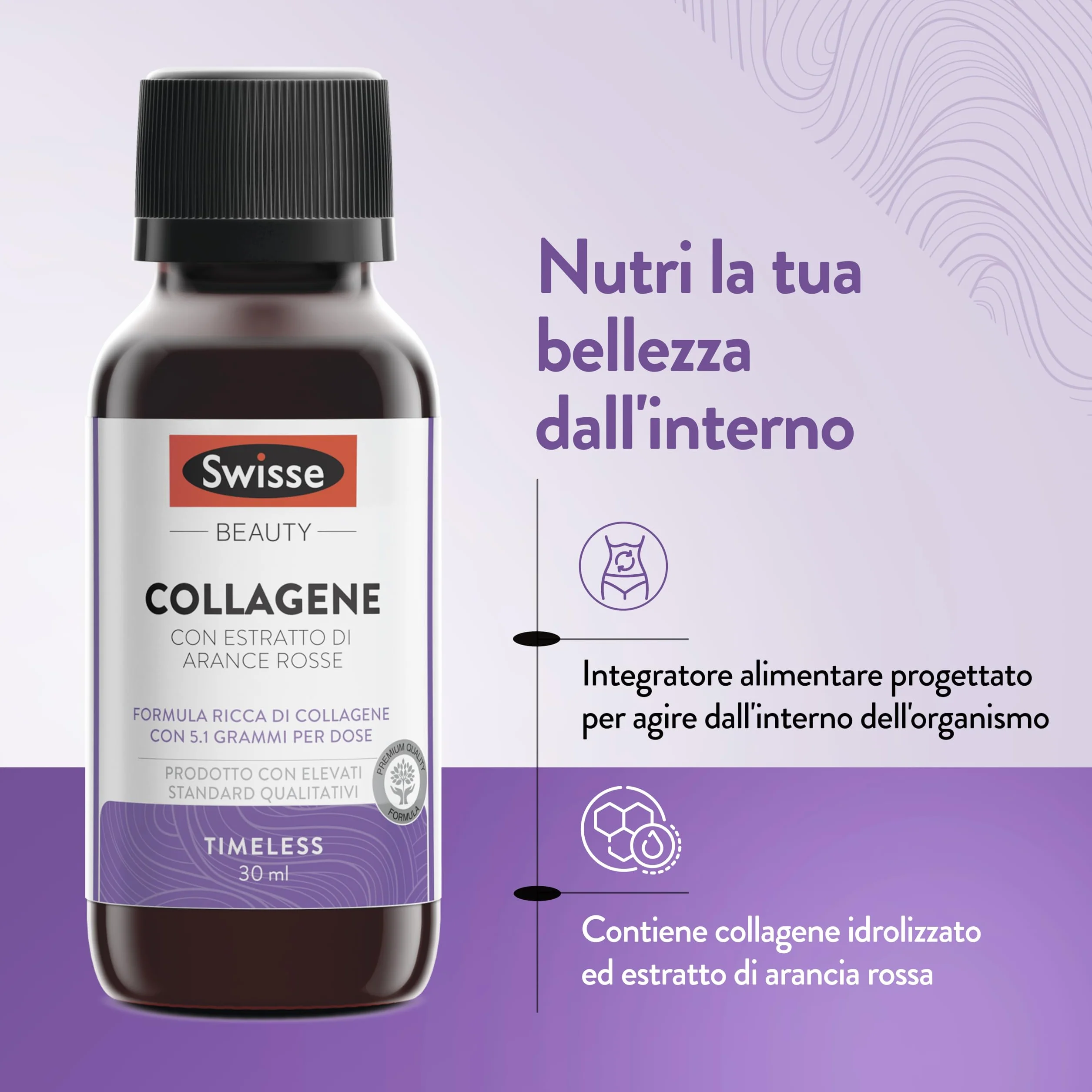 SWISSE Collagene Integratore Liquido - Collagene Idrolizzato da Bere Donna e Uomo con Arance Rosse, 7 x 30 ml Made in Italy